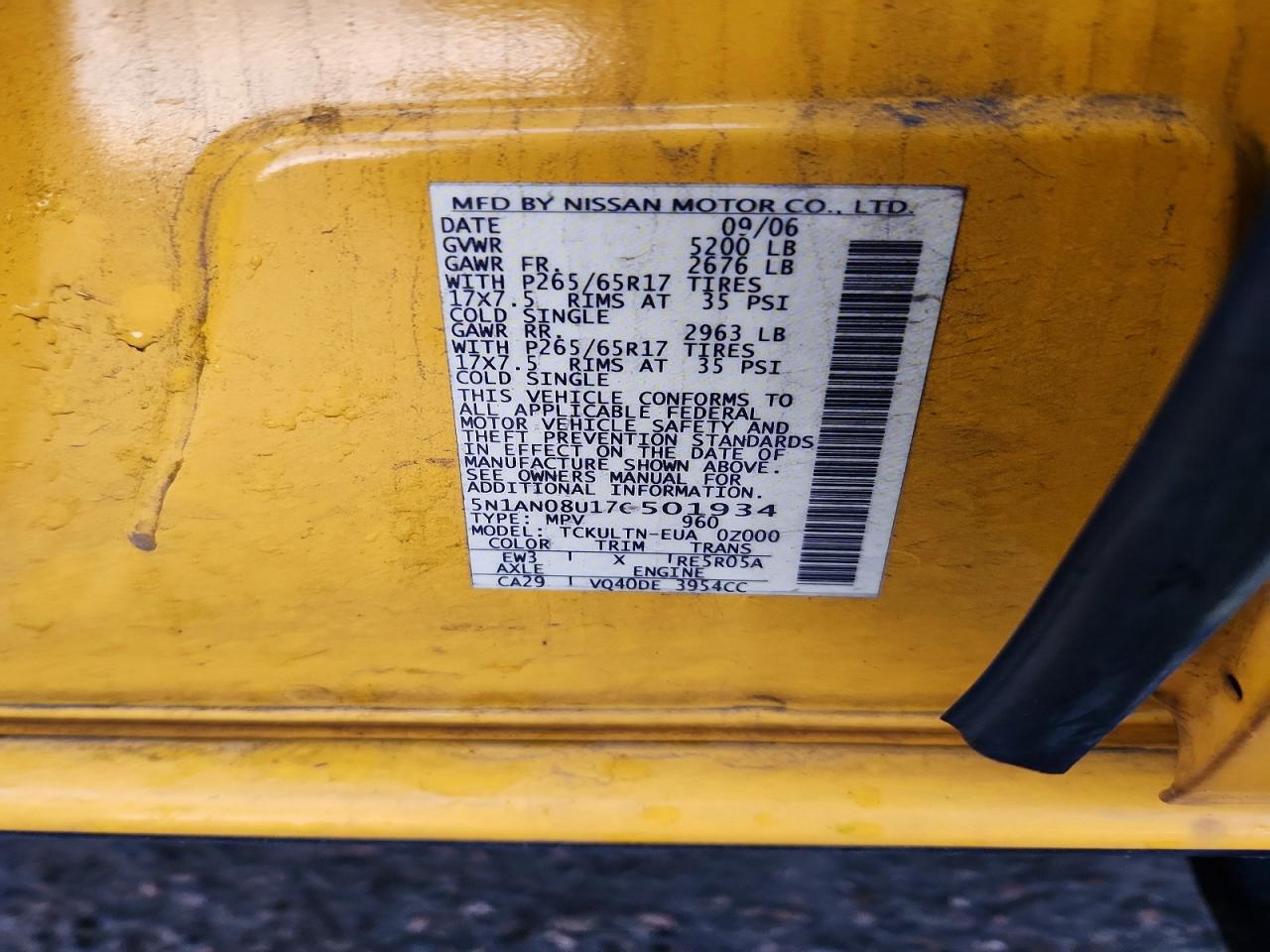 2007 Nissan Xterra Gold vin: 5N1AN08U17C501934