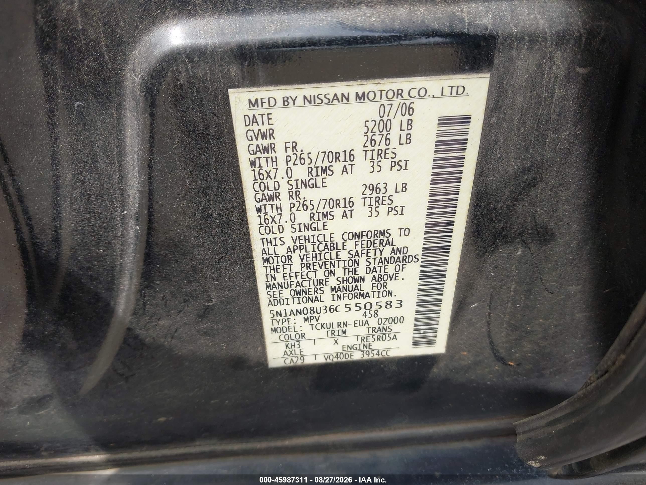 2006 Nissan Xterra S Black vin: 5N1AN08U36C550583
