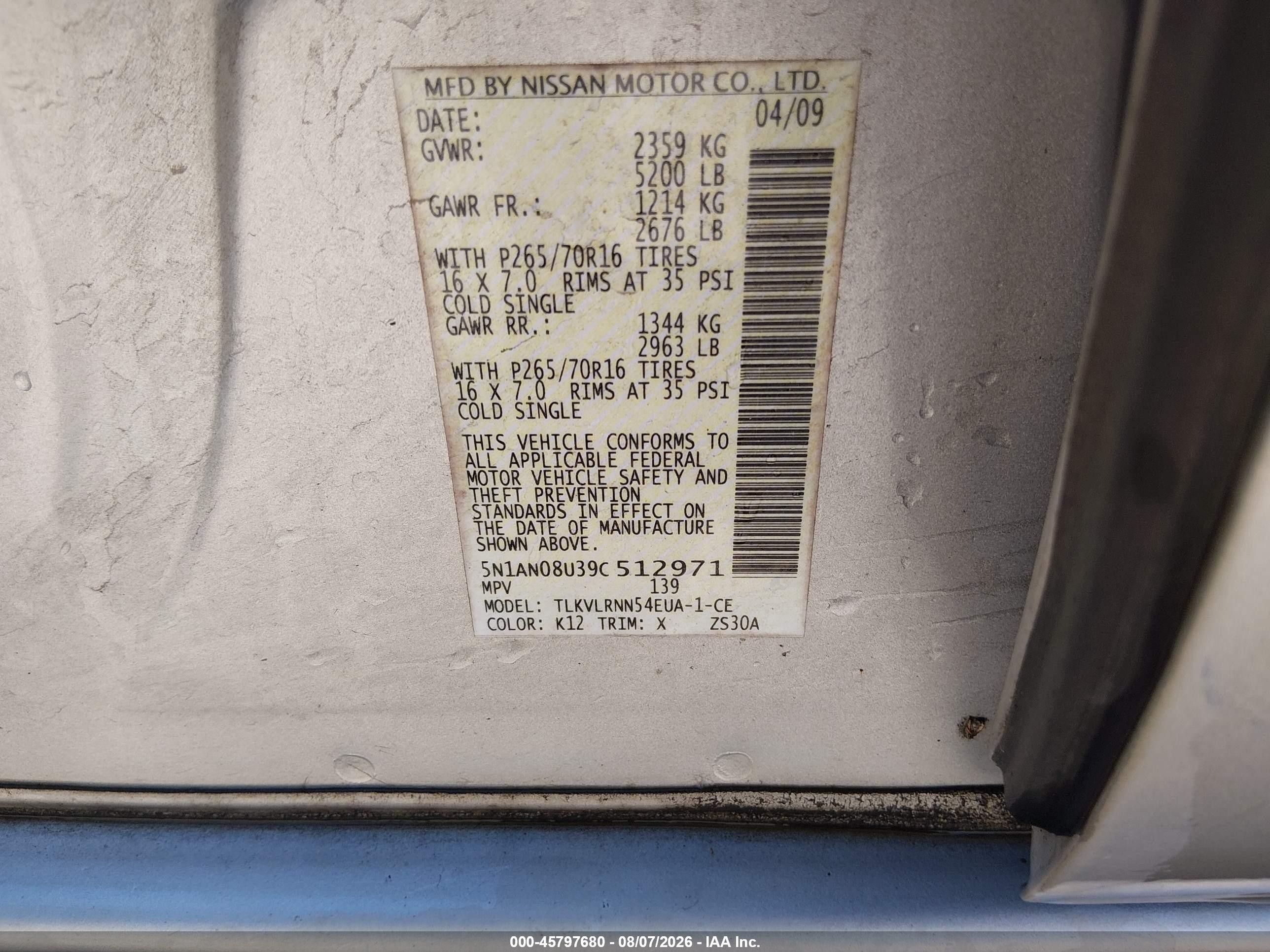 2009 Nissan Xterra S Silver vin: 5N1AN08U39C512971