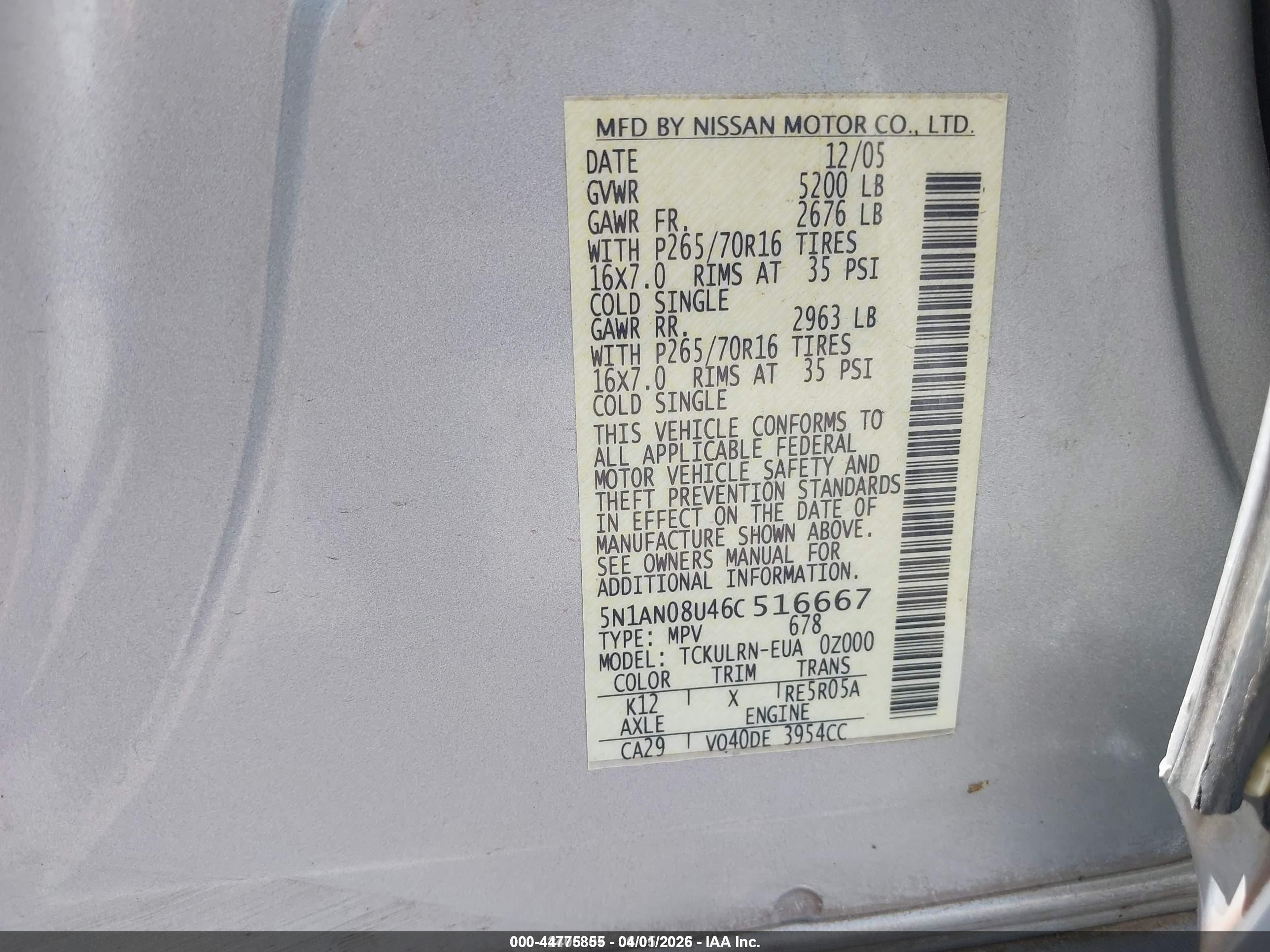 2006 Nissan Xterra S Silver vin: 5N1AN08U46C516667
