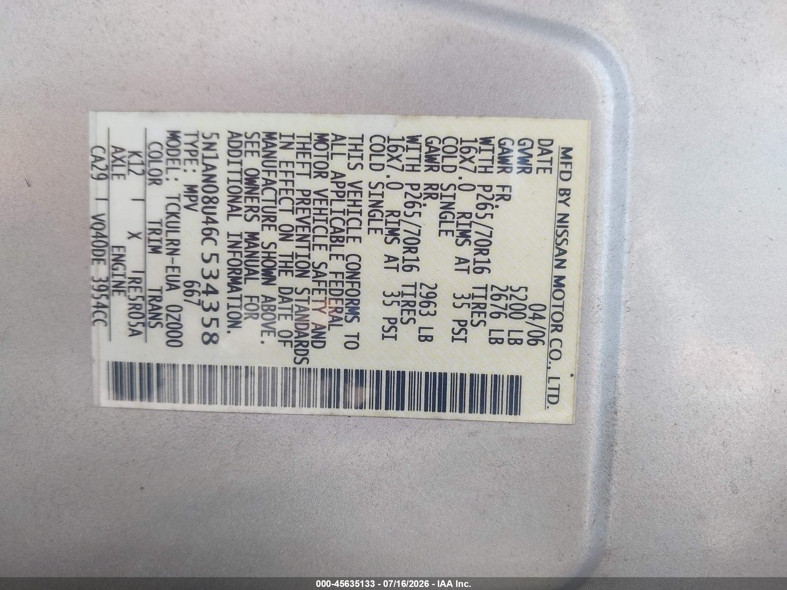 2006 Nissan Xterra S Silver vin: 5N1AN08U46C534358