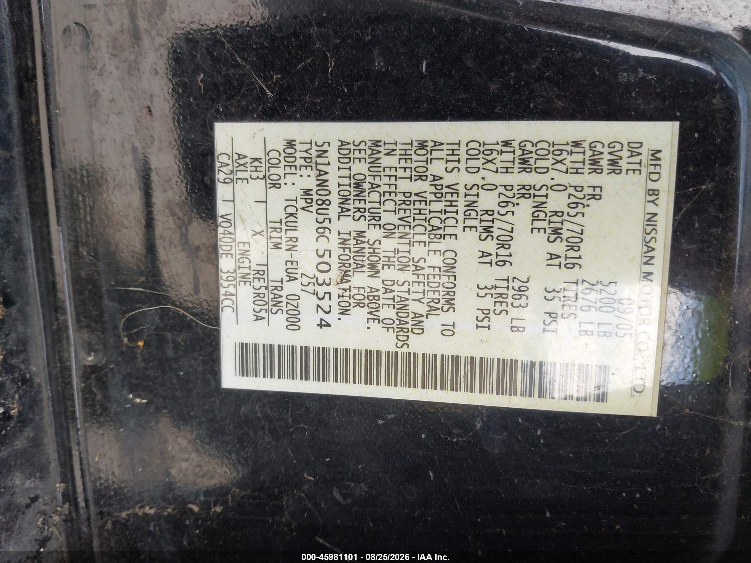 2006 Nissan Xterra S Black vin: 5N1AN08U56C503524
