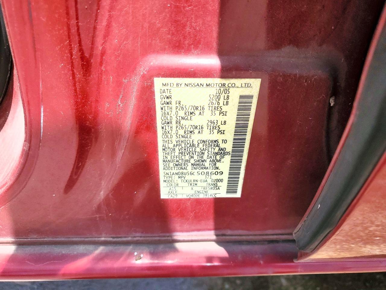 2006 Nissan Xterra X Бордовый vin: 5N1AN08U56C508609