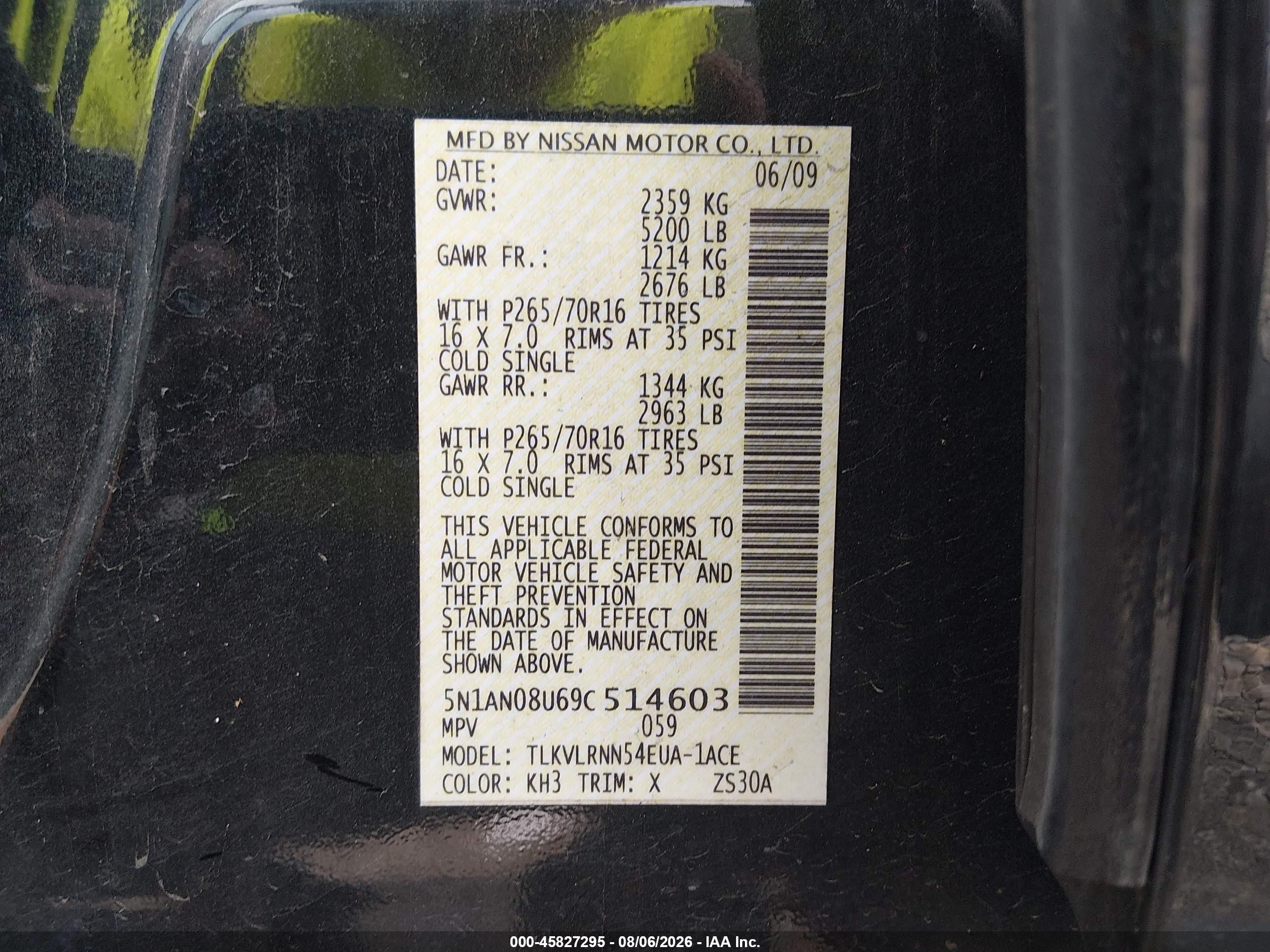 2009 Nissan Xterra S Black vin: 5N1AN08U69C514603