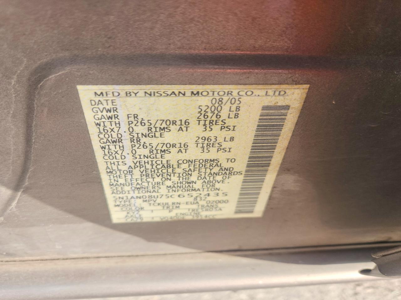 2005 Nissan Xterra Off Road Tan vin: 5N1AN08U75C652435