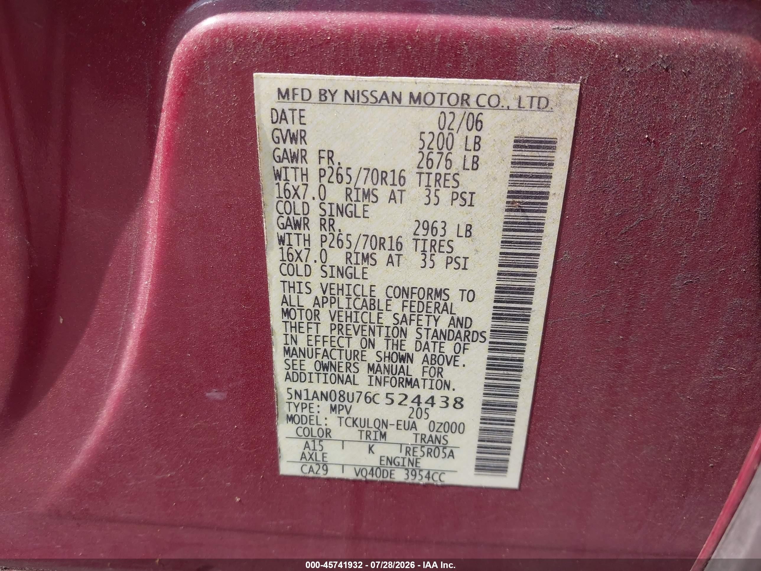 2006 Nissan Xterra X Красный vin: 5N1AN08U76C524438