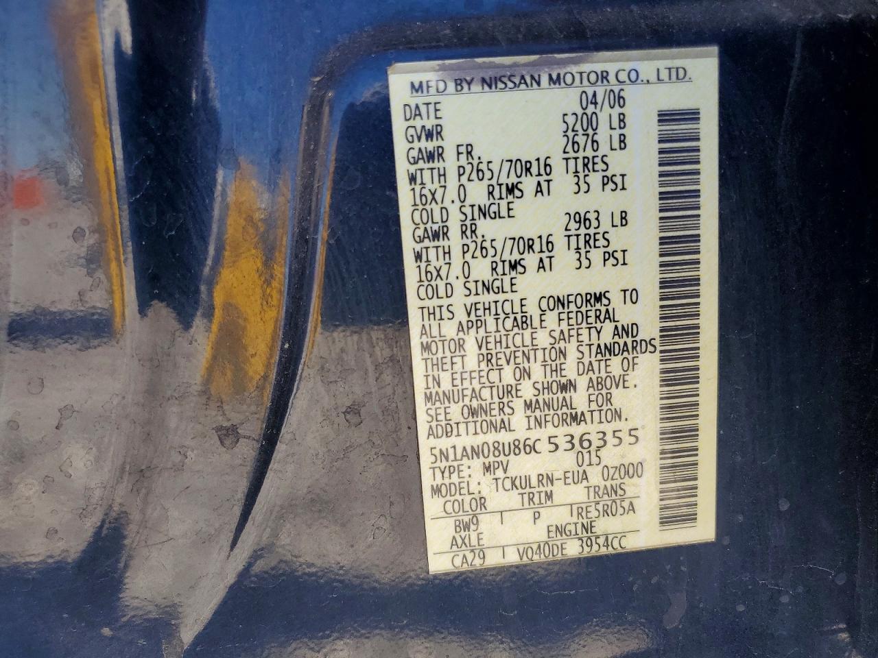 2006 Nissan Xterra X Blue vin: 5N1AN08U86C536355