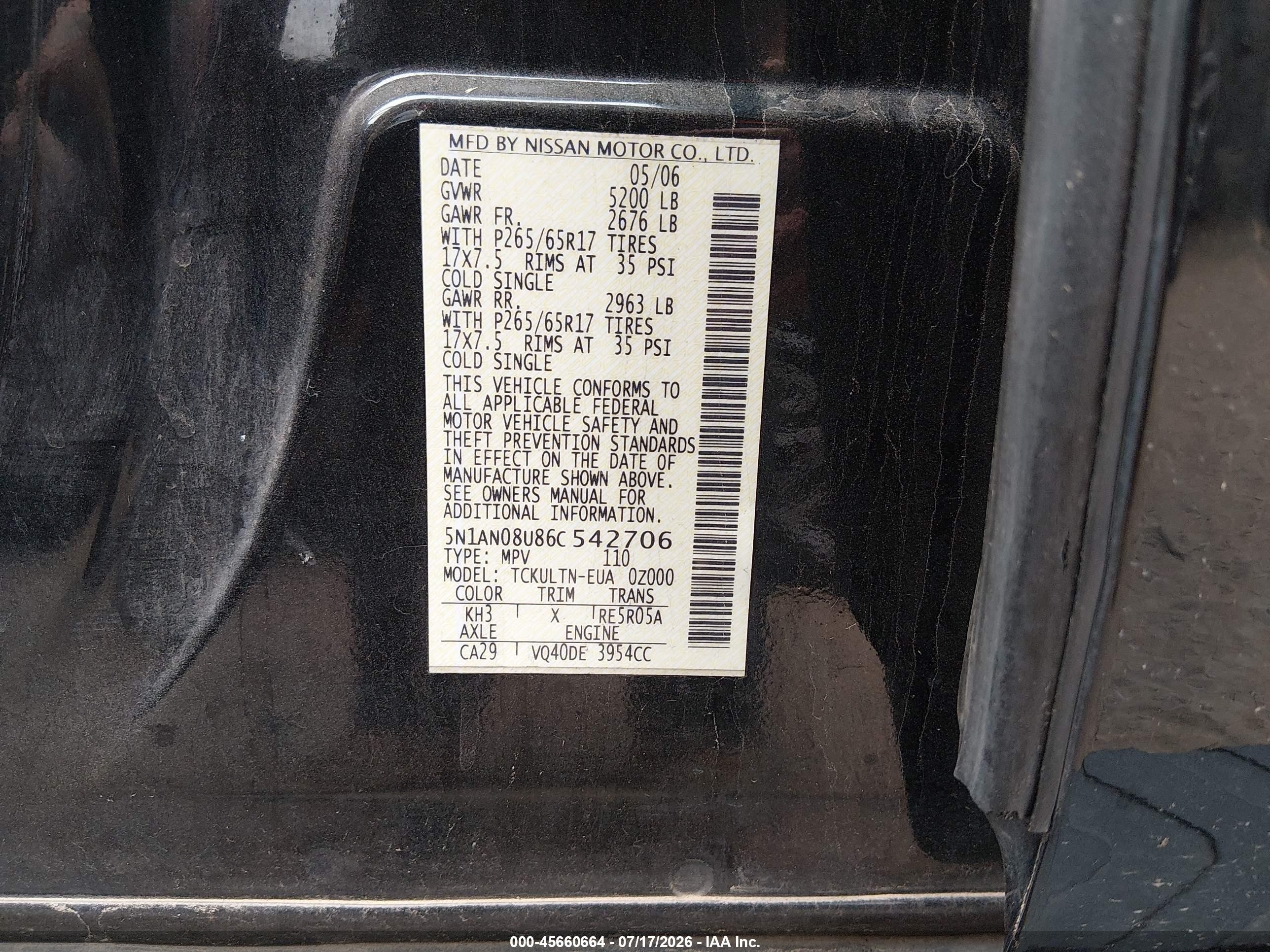 2006 Nissan Xterra Se Black vin: 5N1AN08U86C542706