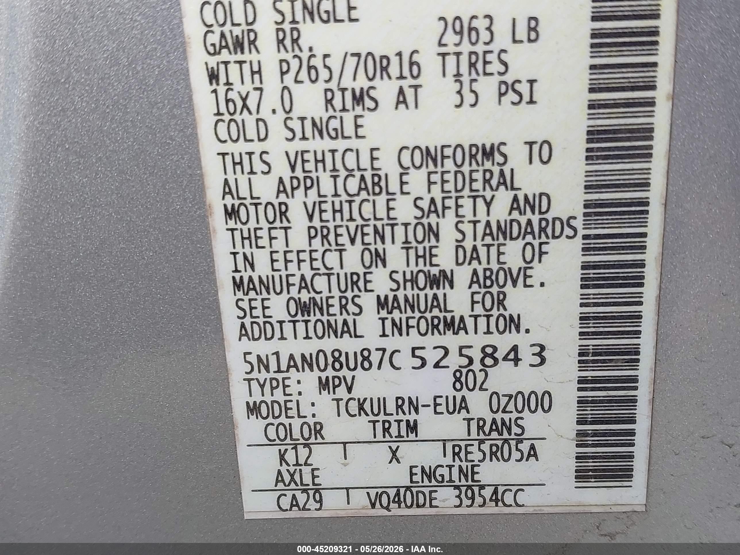 2007 Nissan Xterra S Silver vin: 5N1AN08U87C525843