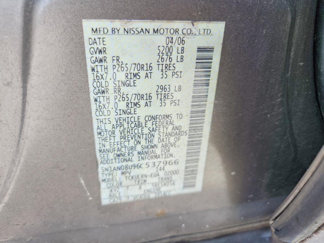 2006 Nissan Xterra Off Road Beige vin: 5N1AN08U96C537966