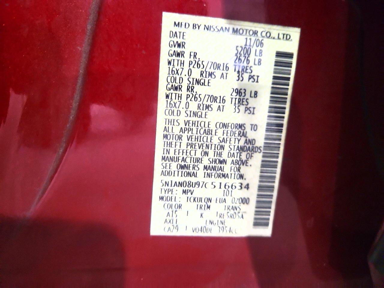 2007 Nissan Xterra X Red vin: 5N1AN08U97C516634