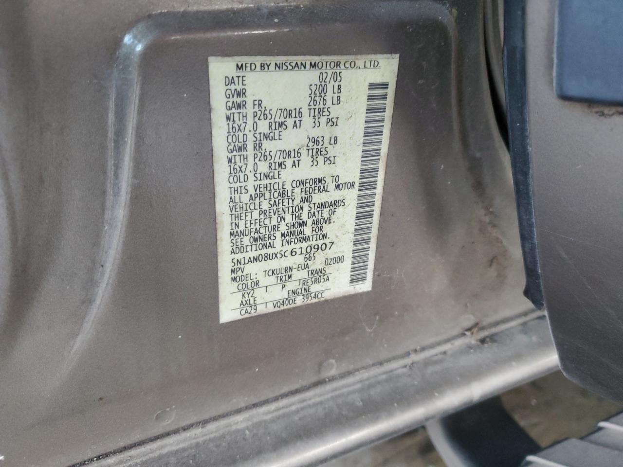 5N1AN08UX5C610907 — 2005 NISSAN XTERRA History & VIN | AutoHelperBot
