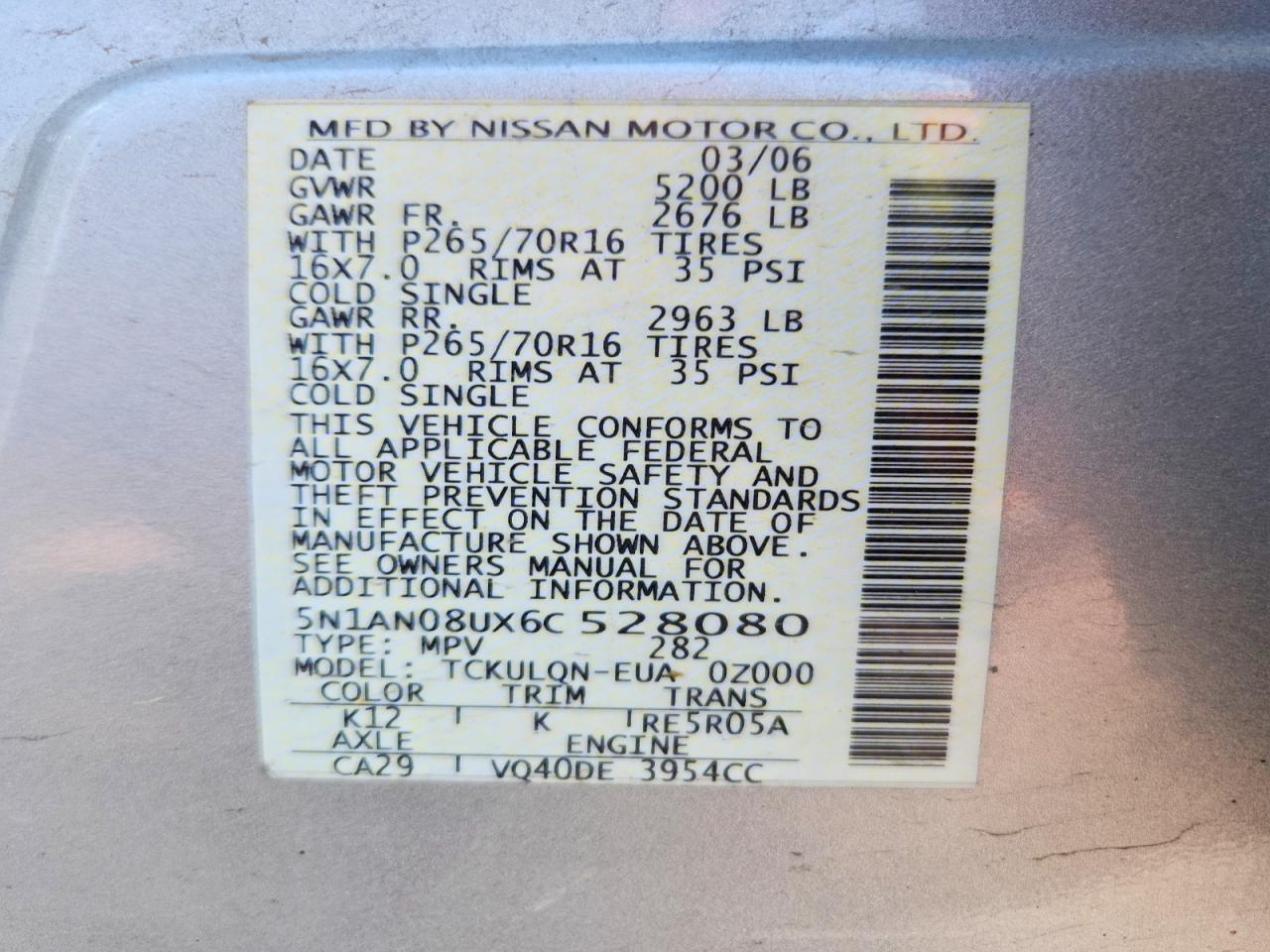 2006 Nissan Xterra X Silver vin: 5N1AN08UX6C528080