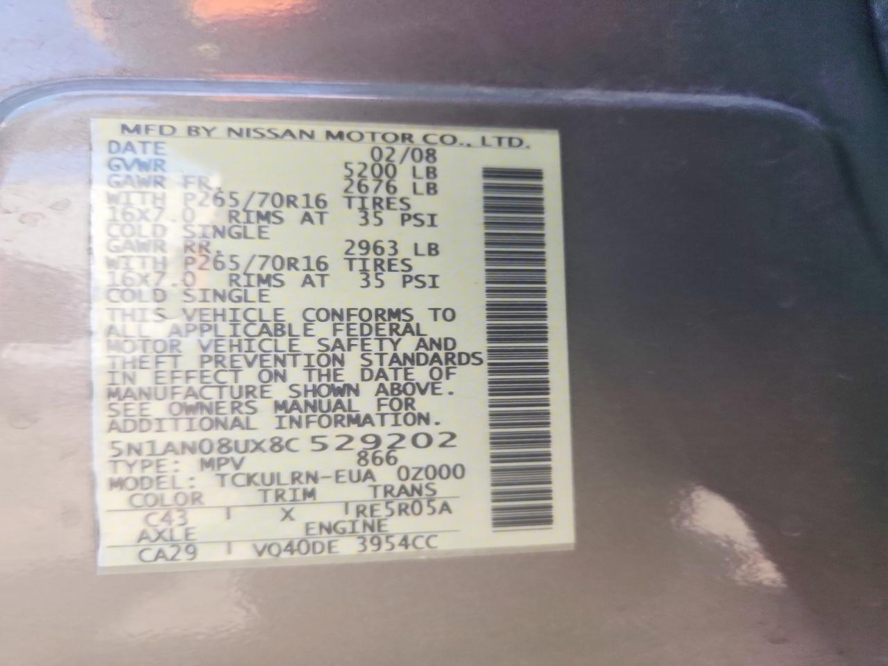 2008 Nissan Xterra X Tan vin: 5N1AN08UX8C529202