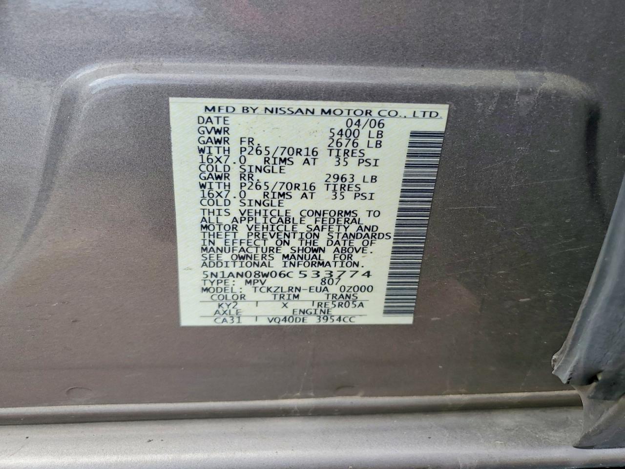 2006 Nissan Xterra X Gray vin: 5N1AN08W06C533774
