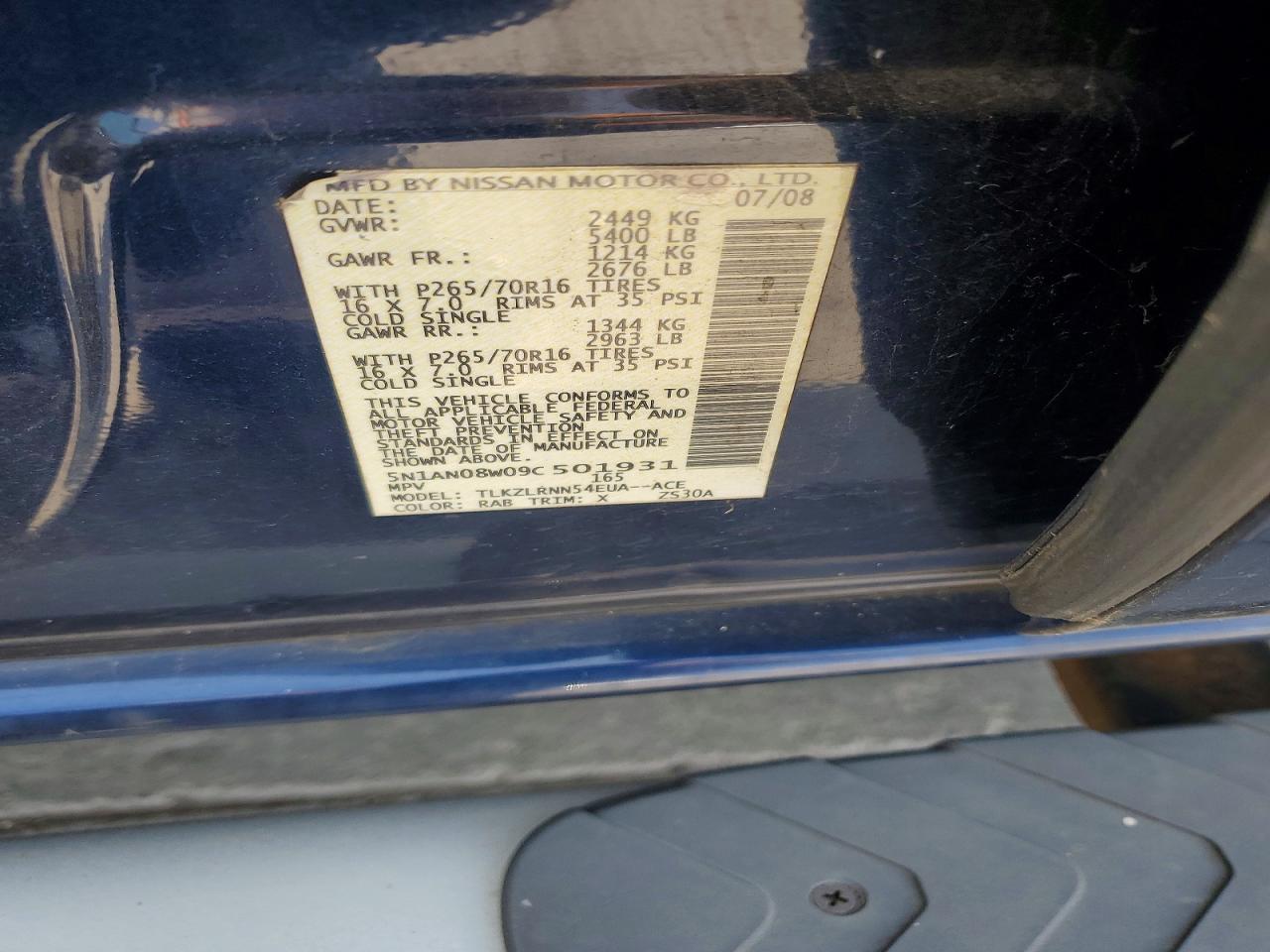 2009 Nissan Xterra X Blue vin: 5N1AN08W09C501931
