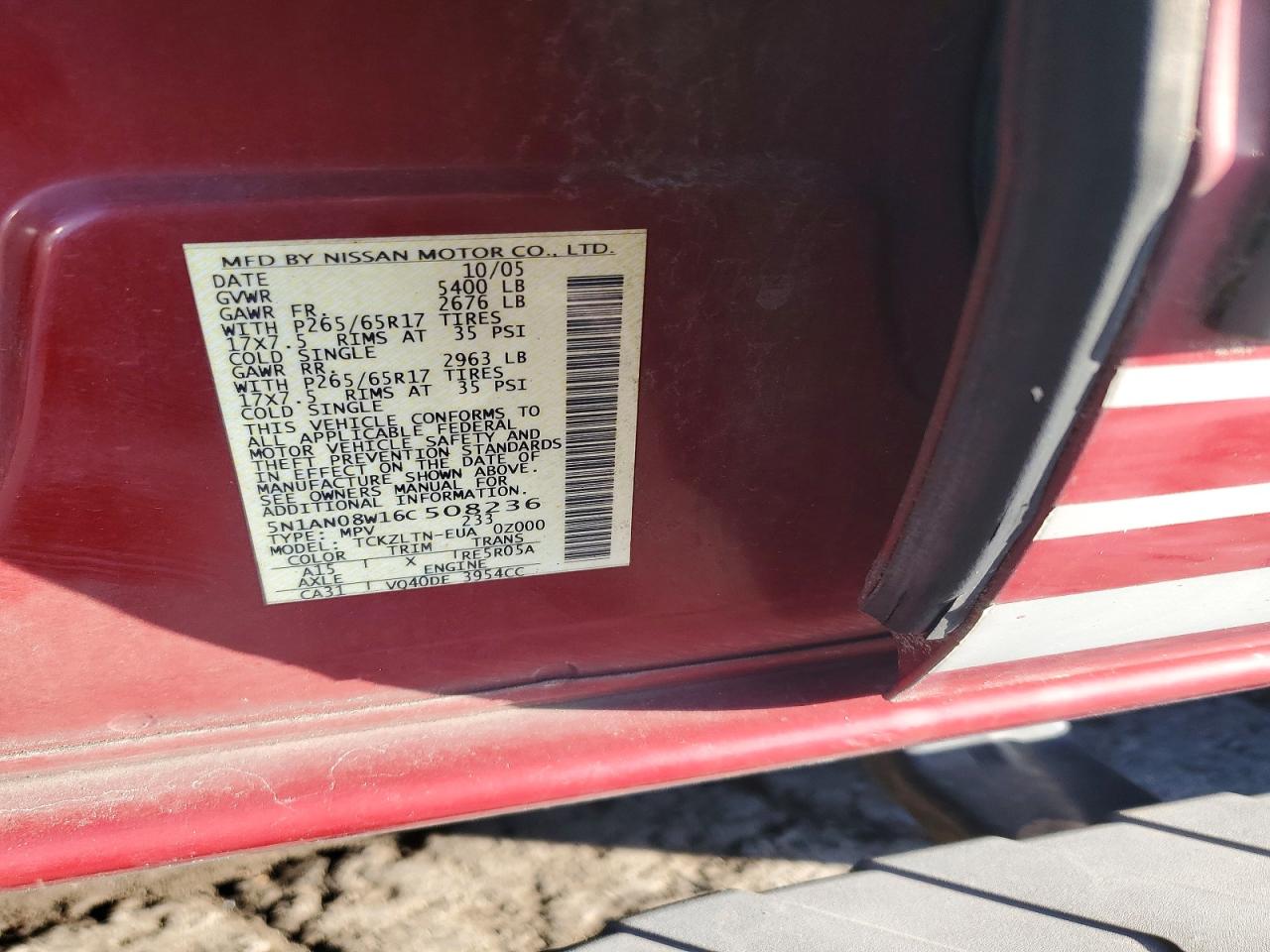 2006 Nissan Xterra X Red vin: 5N1AN08W16C508236