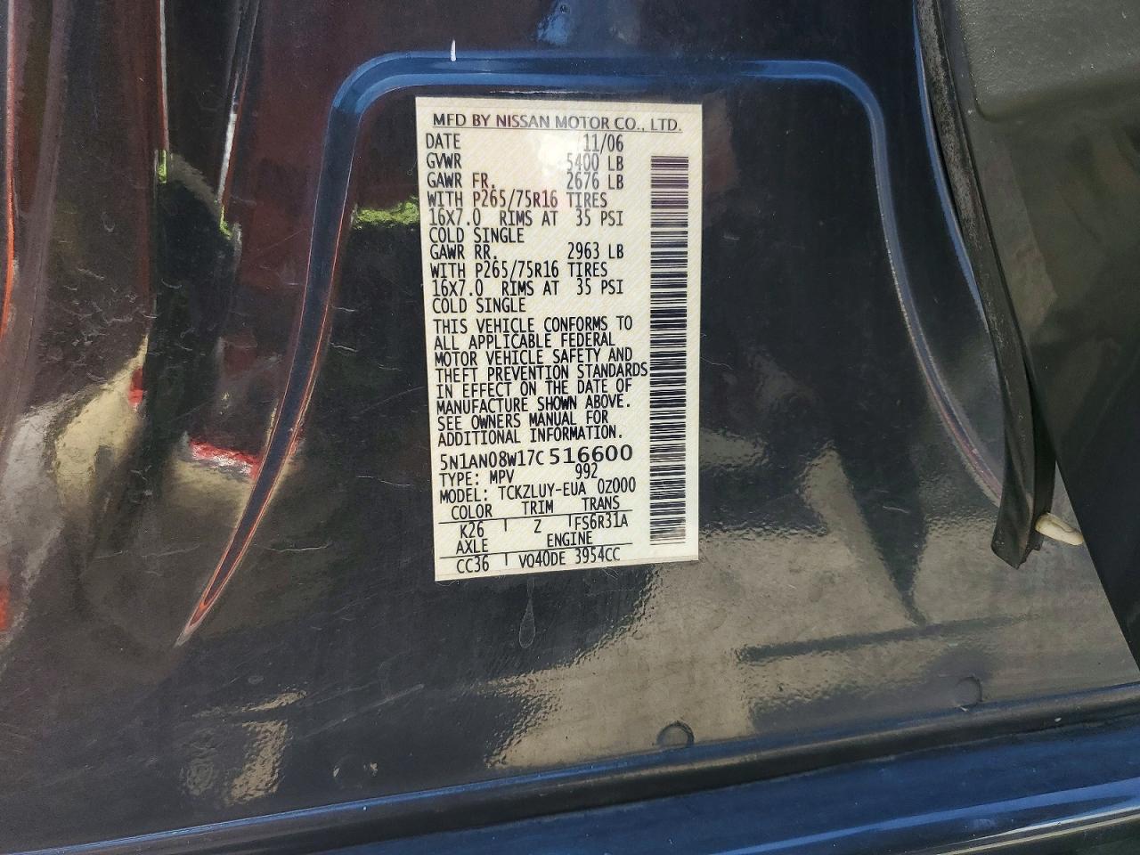 2007 Nissan Xterra X Черный vin: 5N1AN08W17C516600