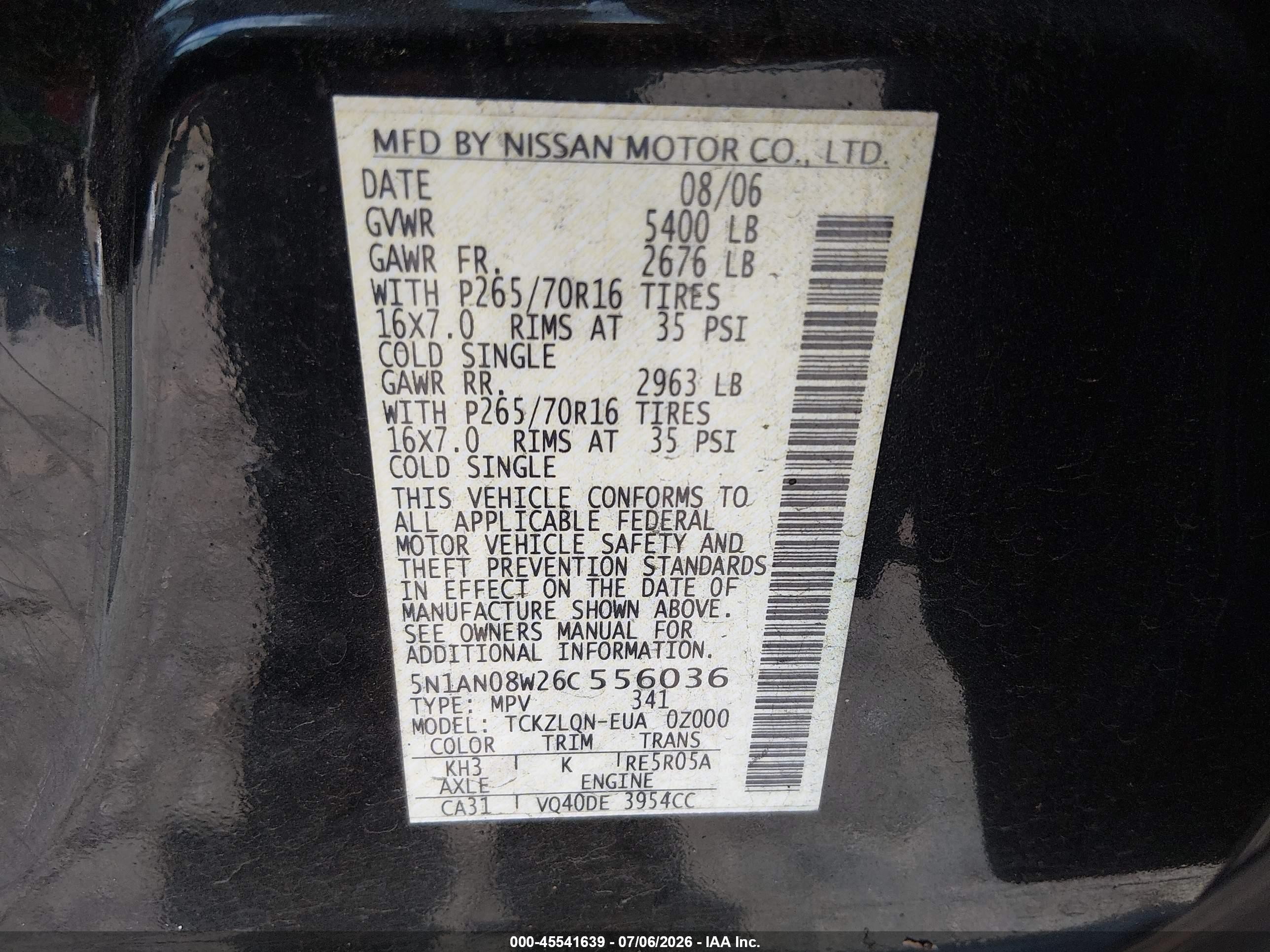 2006 Nissan Xterra X Черный vin: 5N1AN08W26C556036