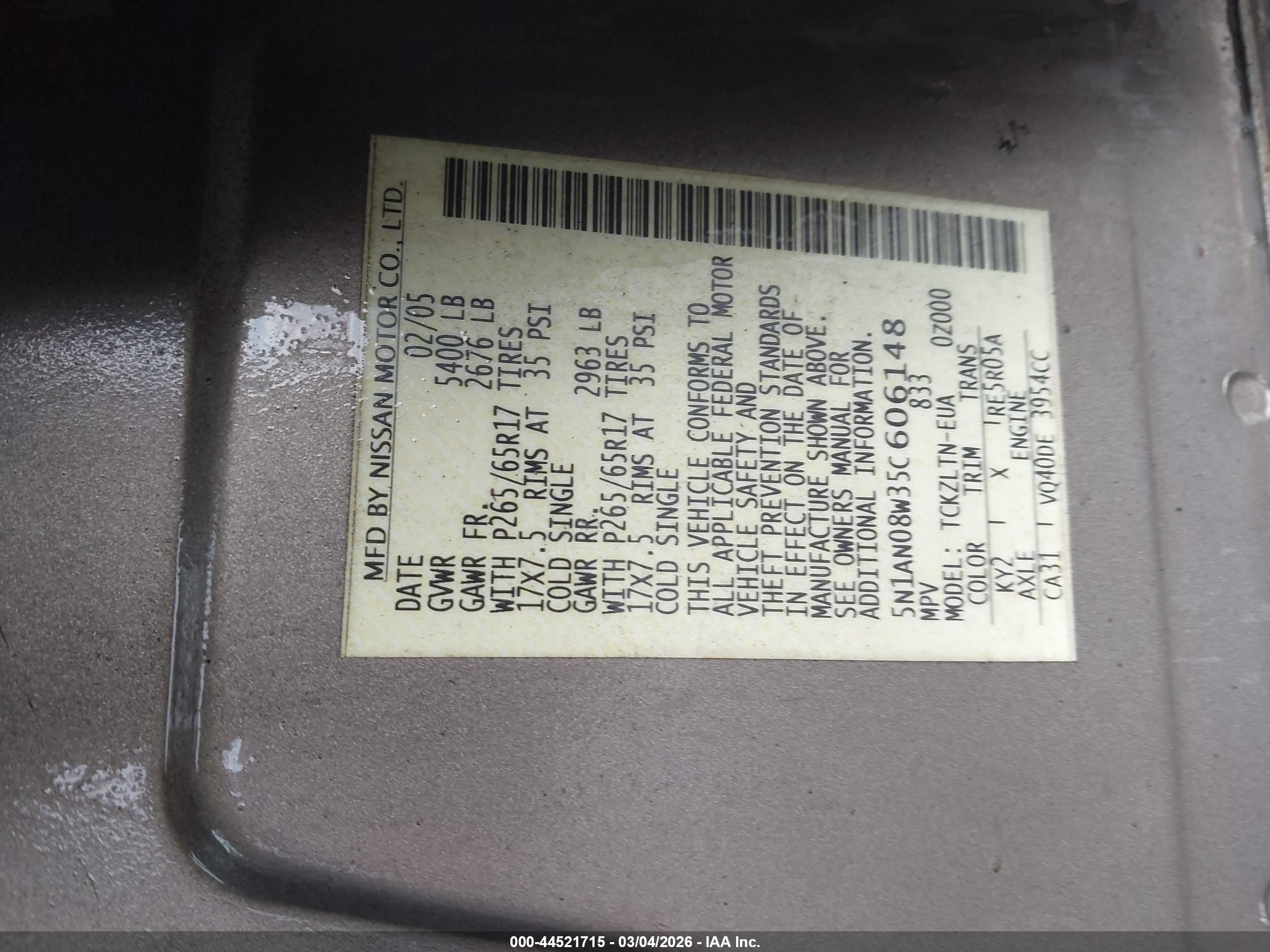 2005 Nissan Xterra Se Dark Brown vin: 5N1AN08W35C606148