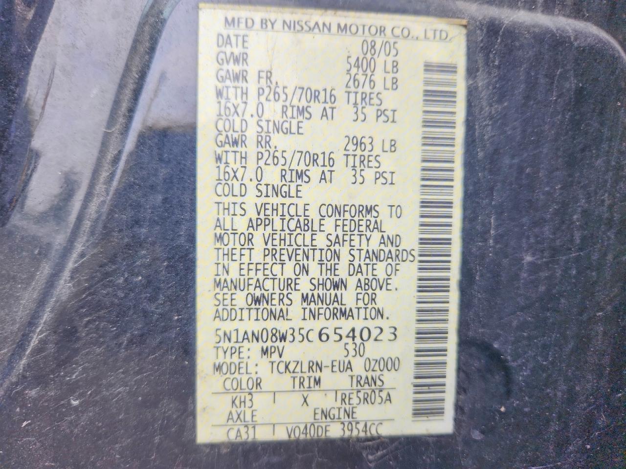 2005 Nissan Xterra S Black vin: 5N1AN08W35C654023