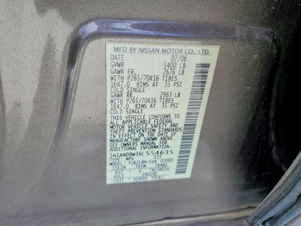 2006 Nissan Xterra X Tan vin: 5N1AN08W36C554635