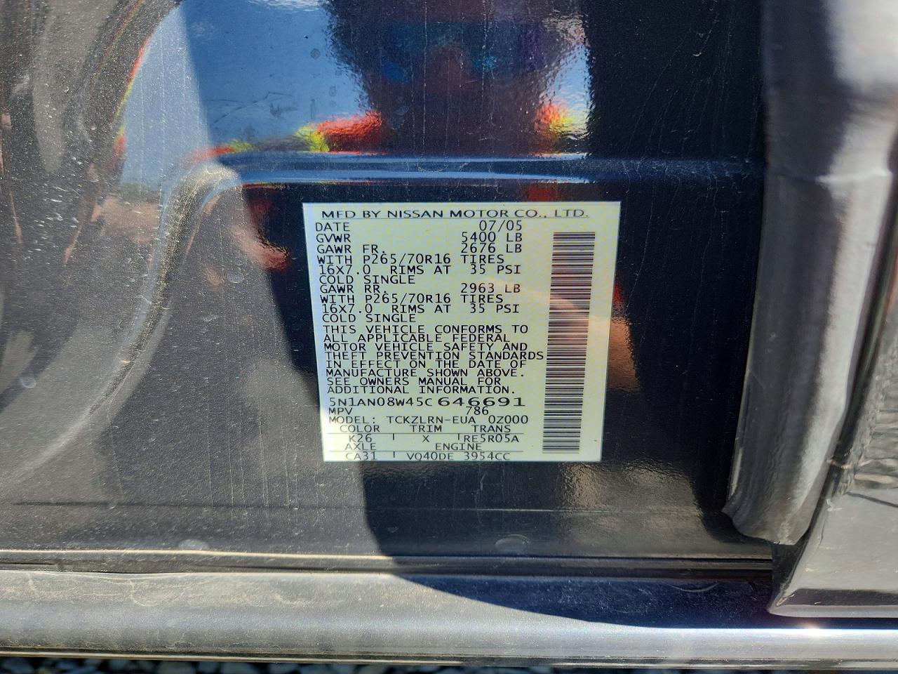 2005 Nissan Xterra S Gray vin: 5N1AN08W45C646691