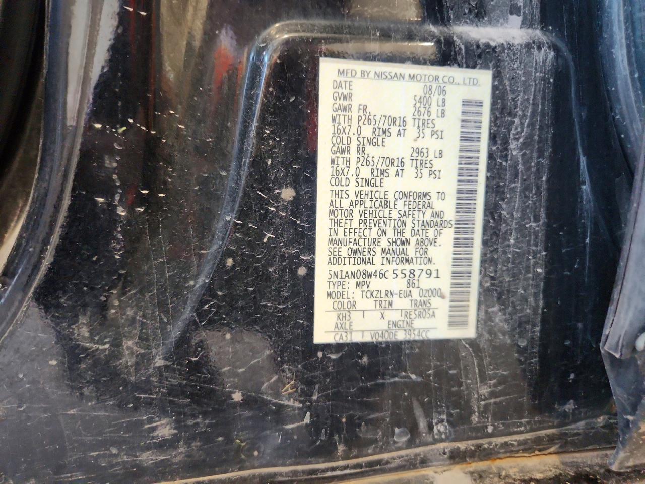 2006 Nissan Xterra X Black vin: 5N1AN08W46C558791