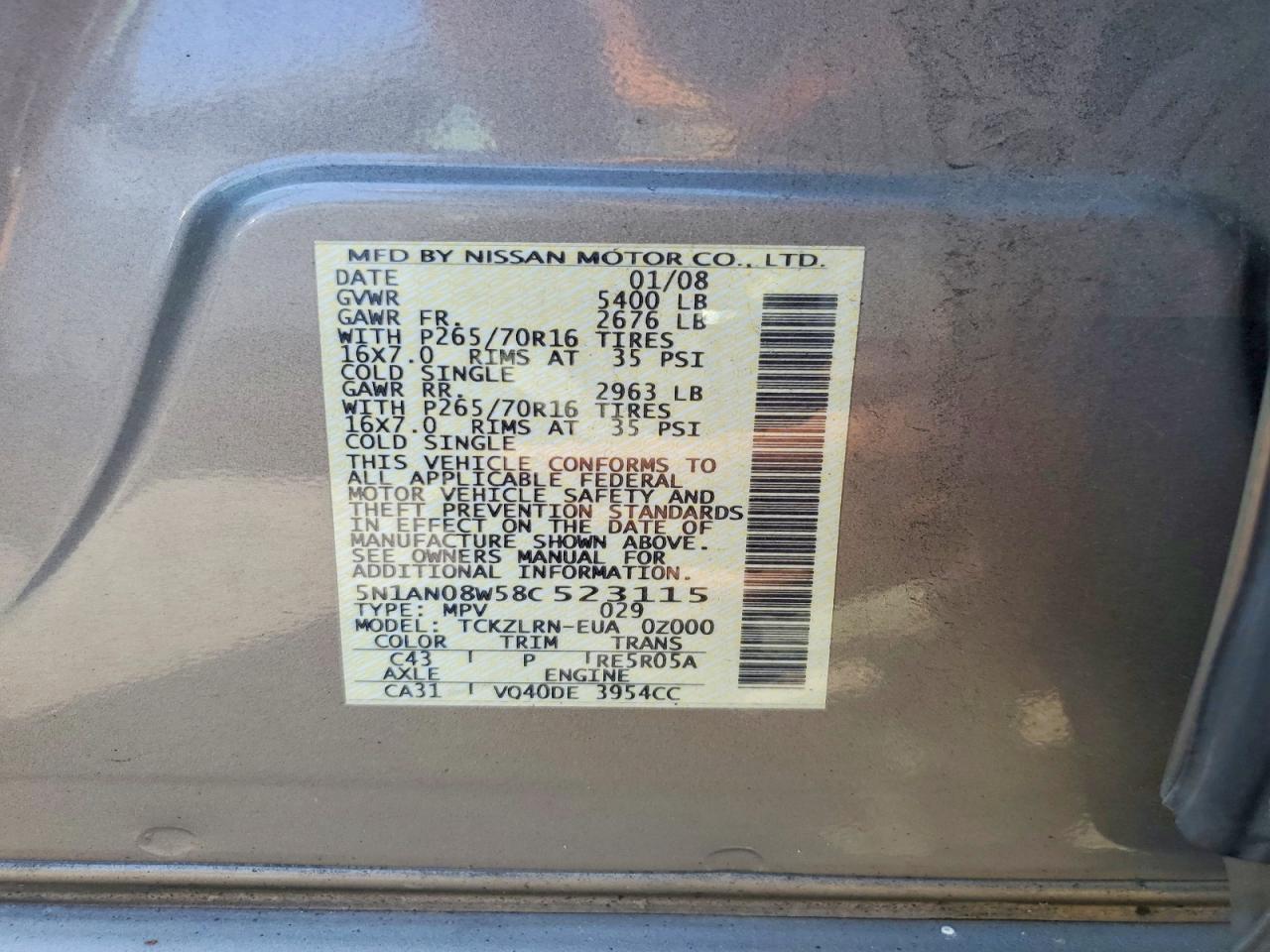 2008 Nissan Xterra X Brown vin: 5N1AN08W58C523115