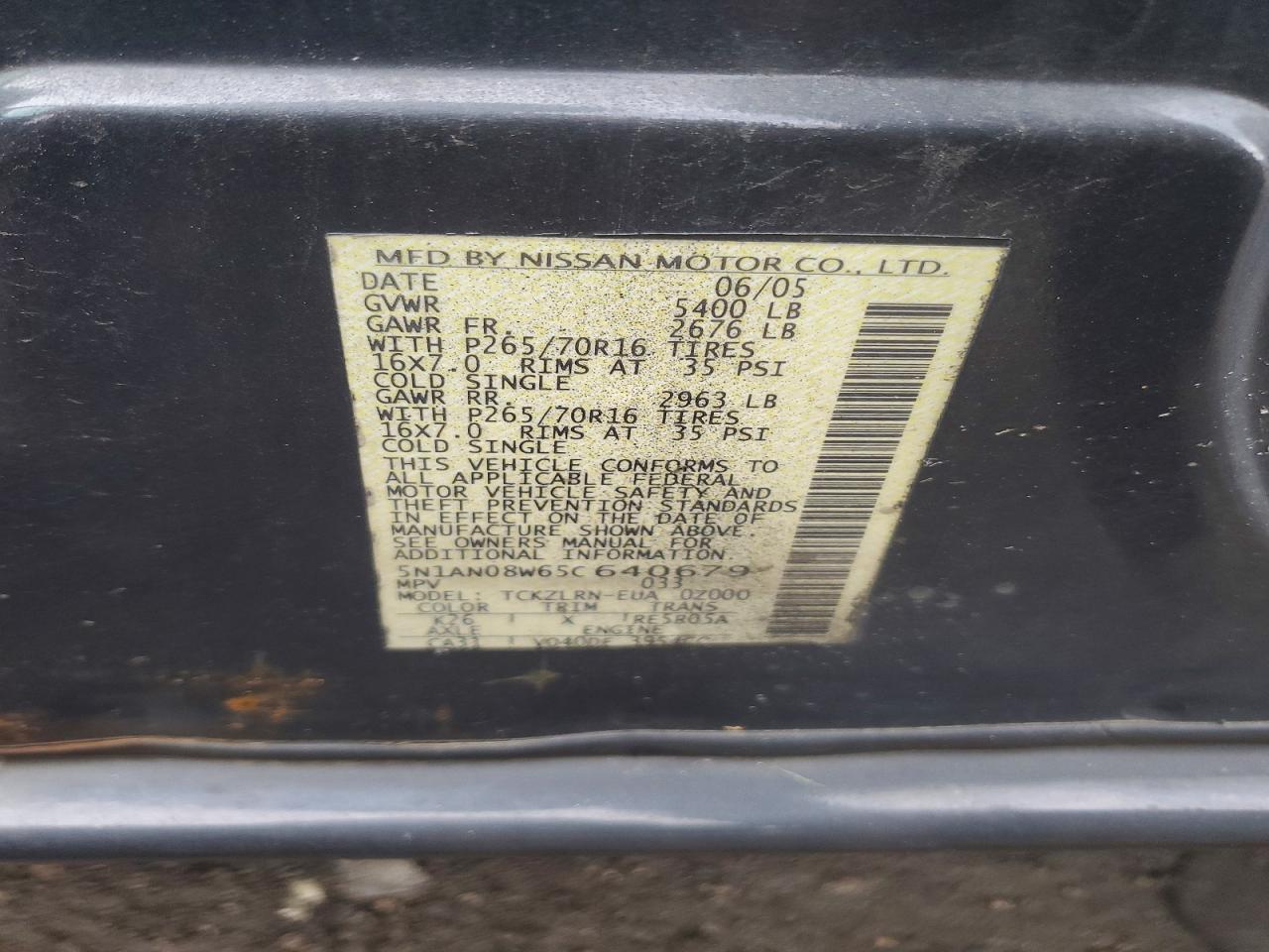 2005 Nissan Xterra S Черный vin: 5N1AN08W65C640679