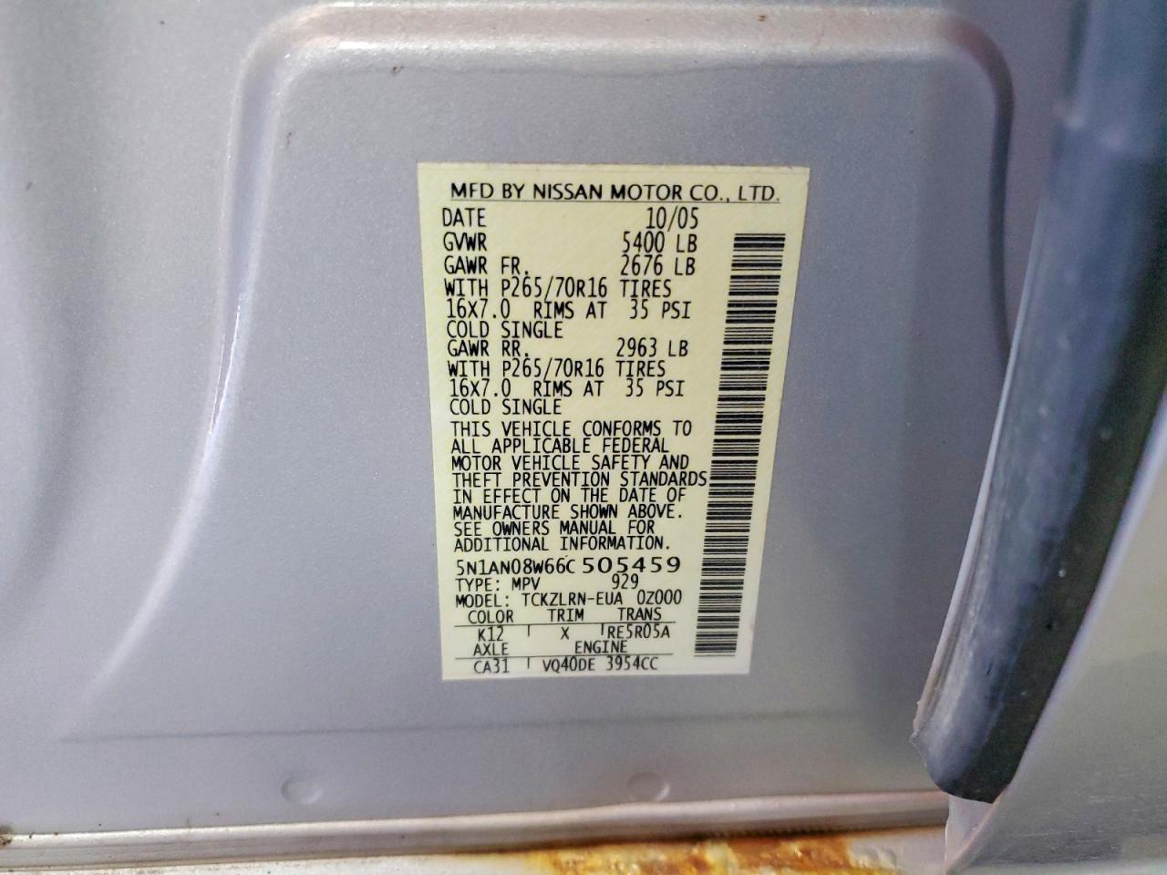 2006 Nissan Xterra Off Road/s/se Silver vin: 5N1AN08W66C505459