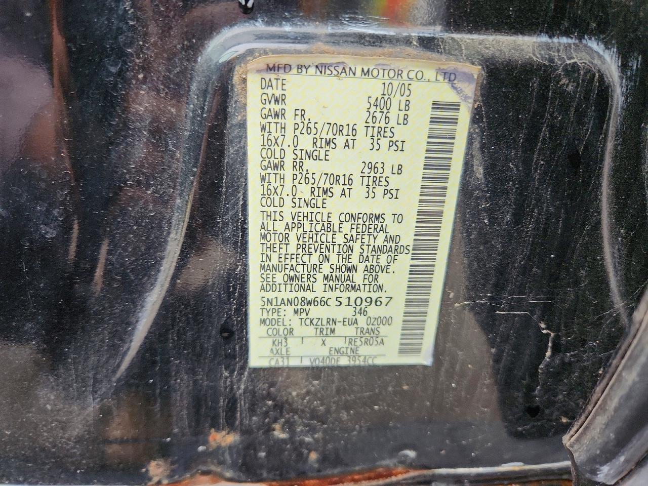 2006 Nissan Xterra X Black vin: 5N1AN08W66C510967