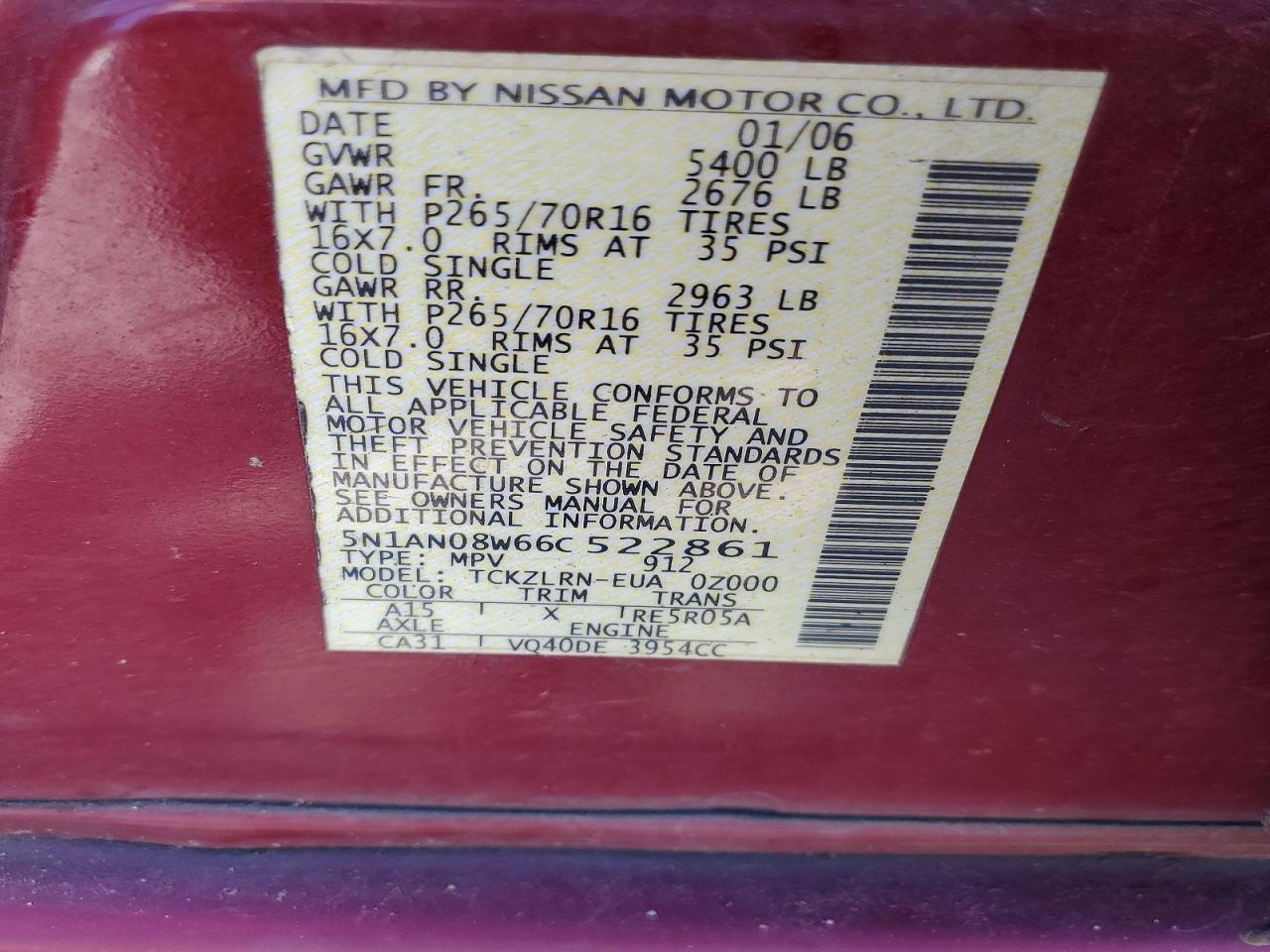 2006 Nissan Xterra X Красный vin: 5N1AN08W66C522861