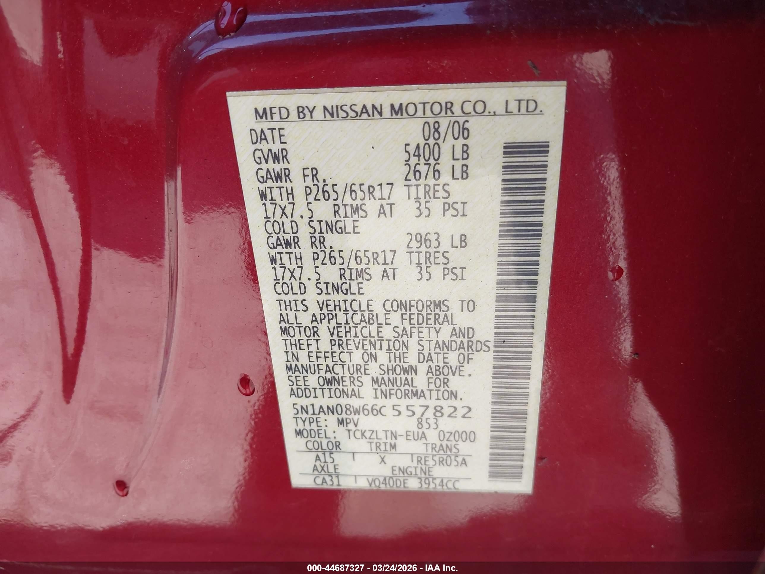 2006 Nissan Xterra Se Red vin: 5N1AN08W66C557822