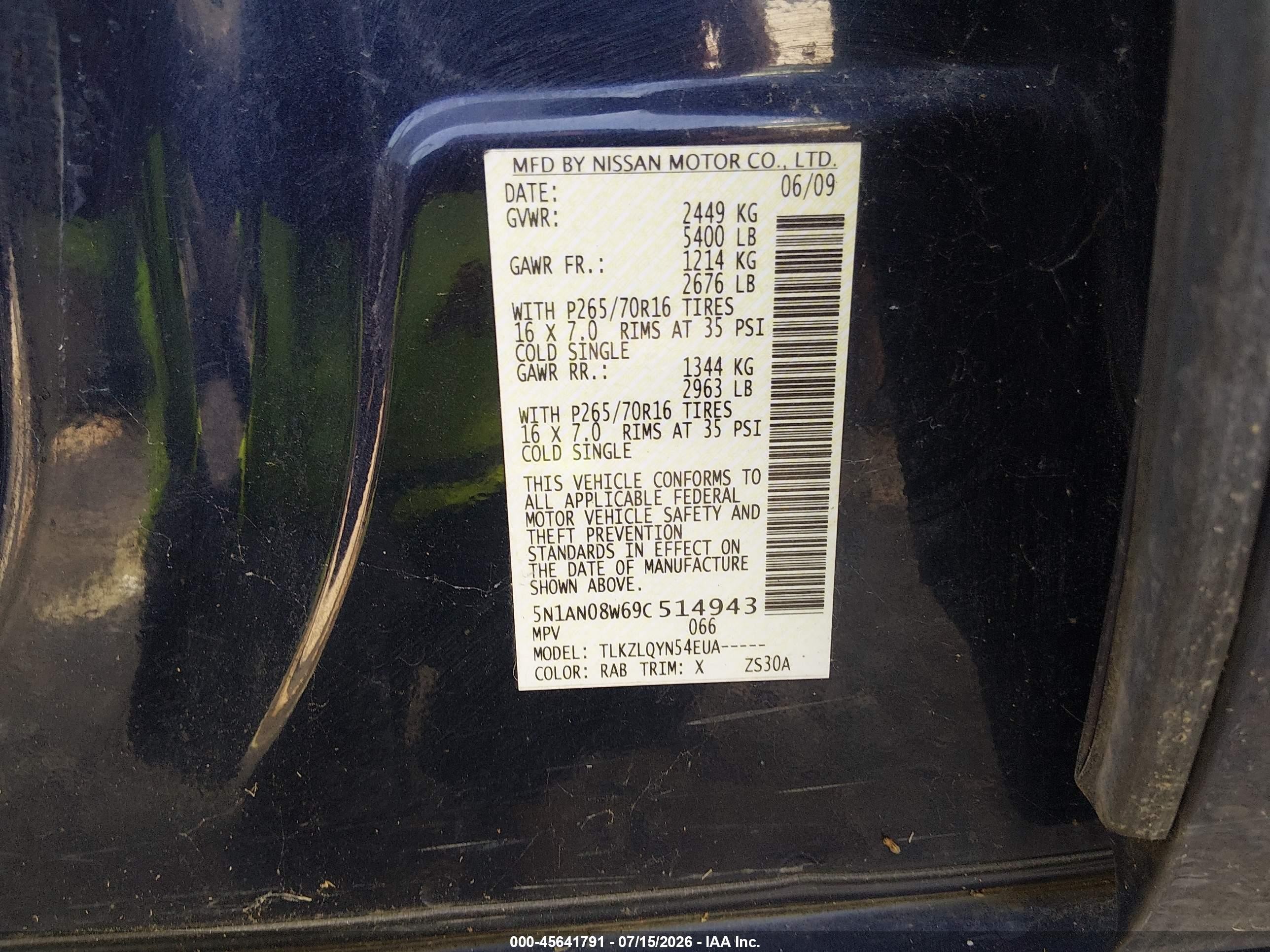 2009 Nissan Xterra X Blue vin: 5N1AN08W69C514943