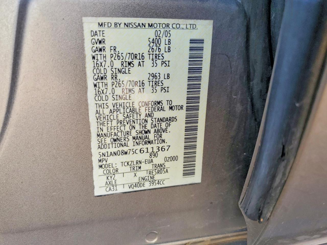 2005 Nissan Xterra Tan vin: 5N1AN08W75C611367