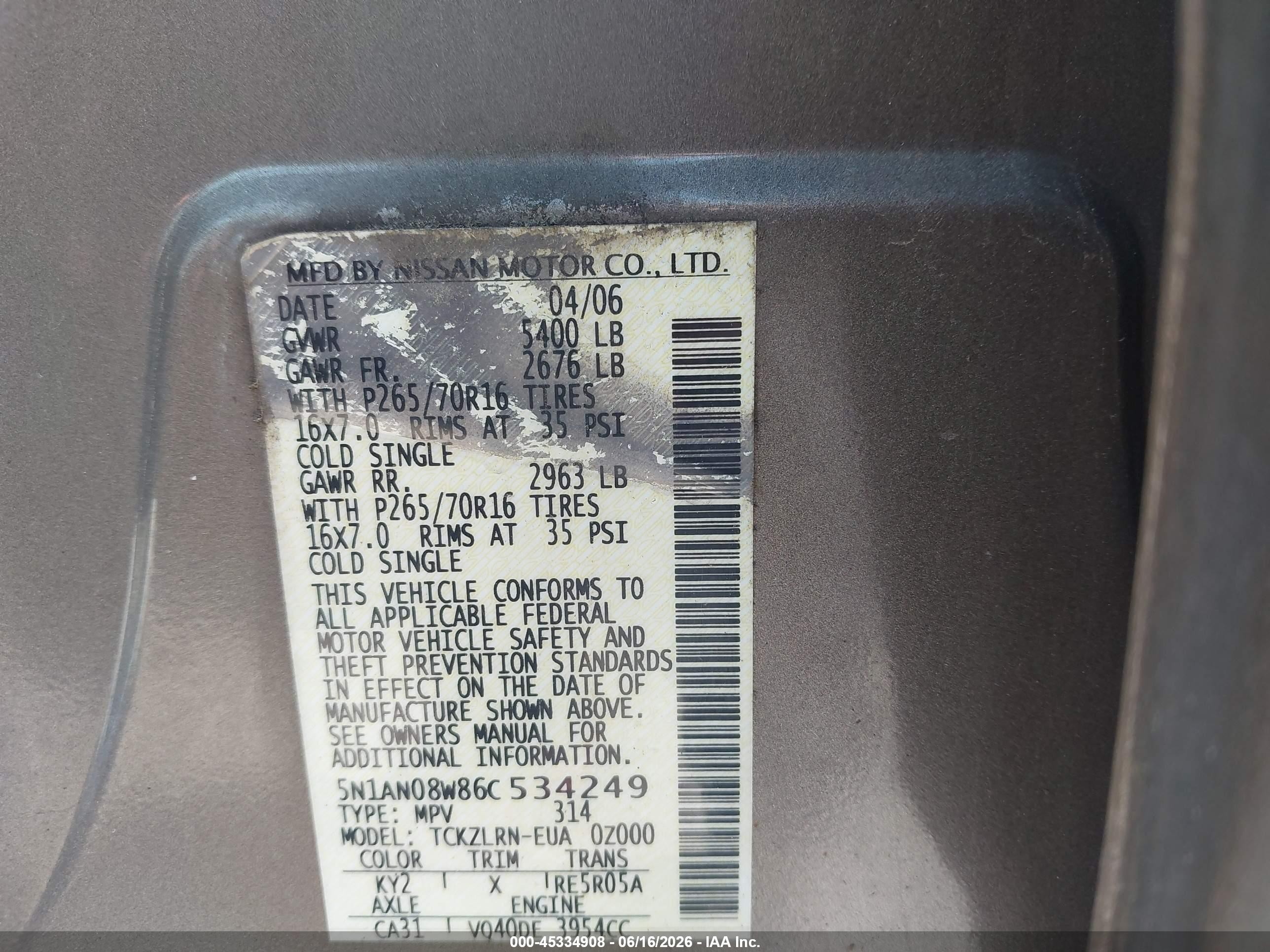 2006 Nissan Xterra S Gray vin: 5N1AN08W86C534249