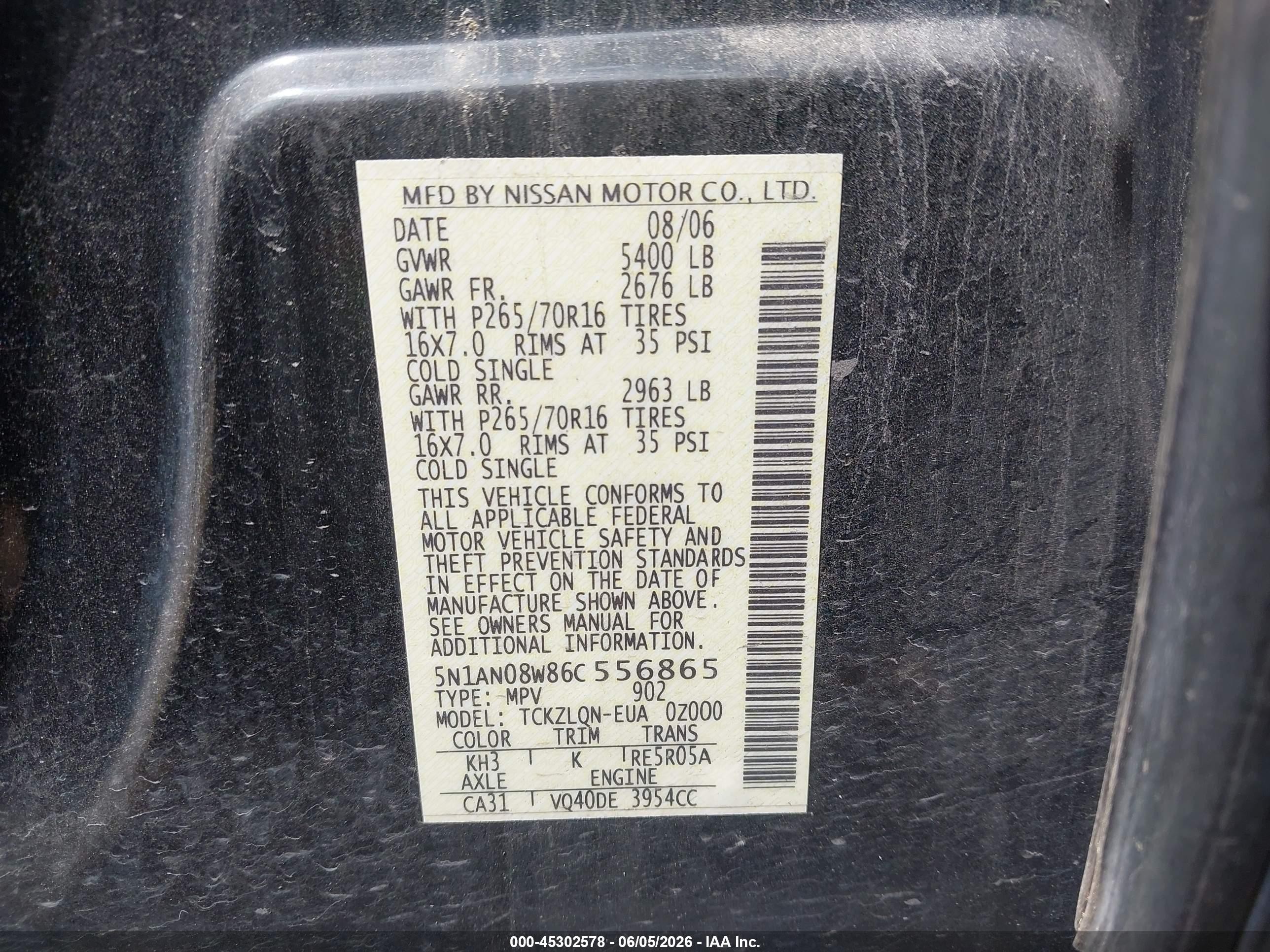 2006 Nissan Xterra X Black vin: 5N1AN08W86C556865