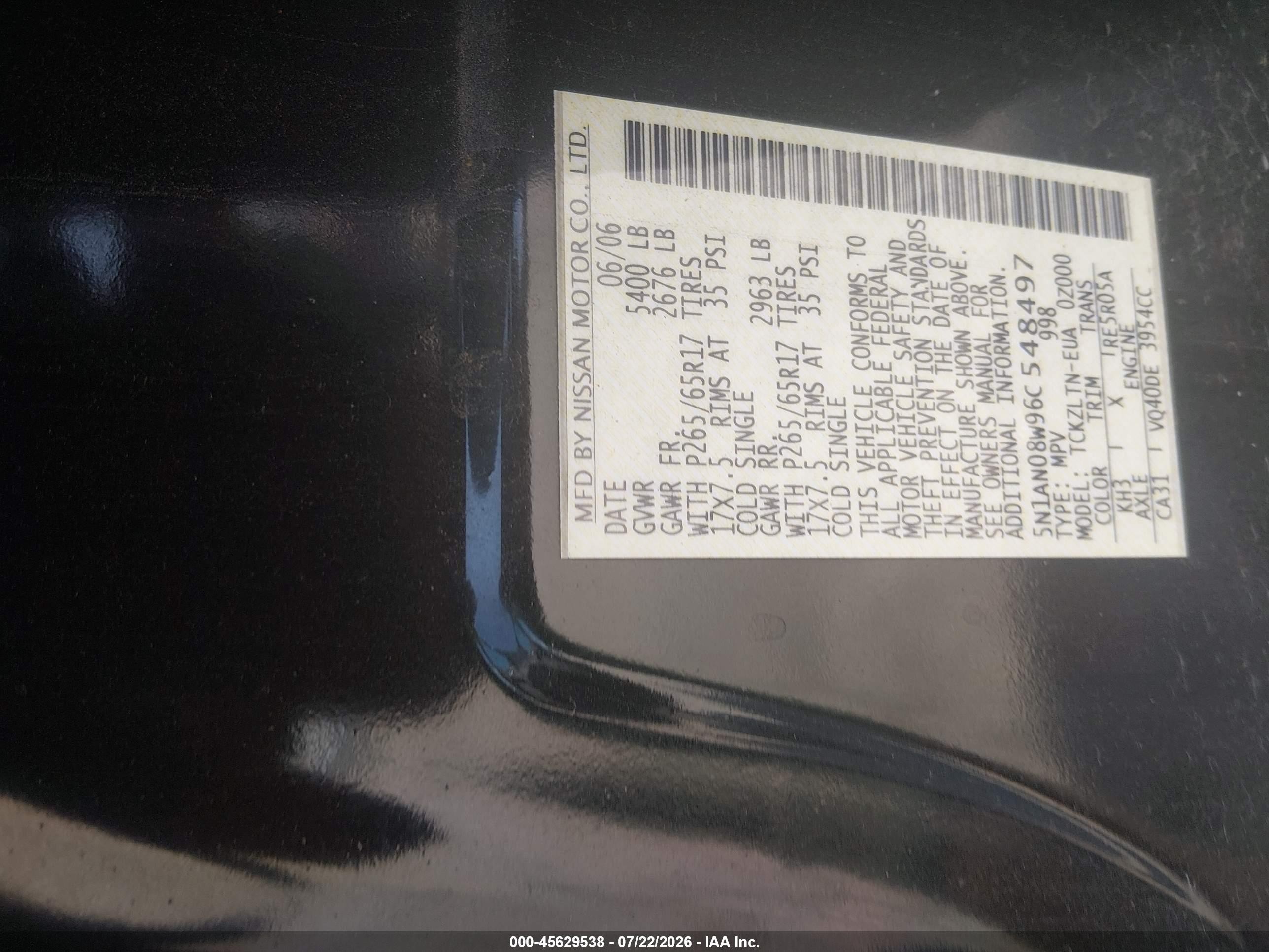 2006 Nissan Xterra Se Black vin: 5N1AN08W96C548497
