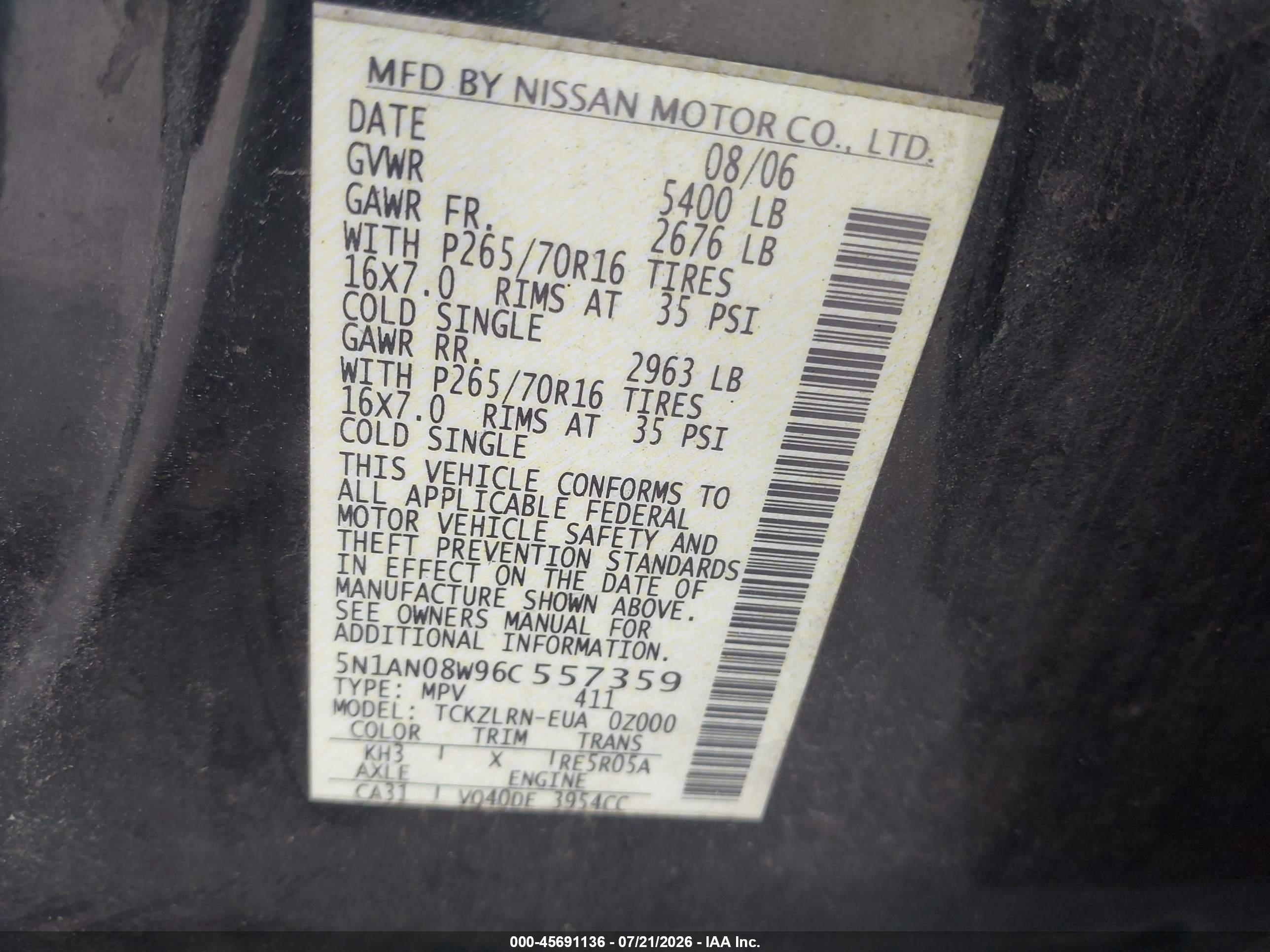 2006 Nissan Xterra S Черный vin: 5N1AN08W96C557359