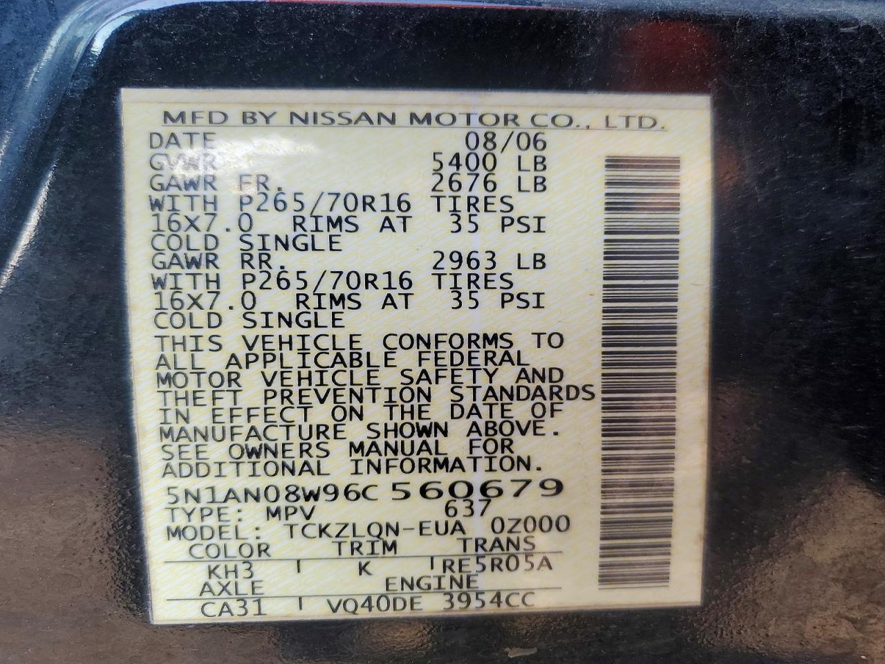 2006 Nissan Xterra X Черный vin: 5N1AN08W96C560679