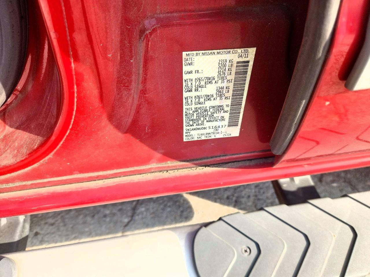 2011 Nissan Xterra X Red vin: 5N1AN0NU0BC516437