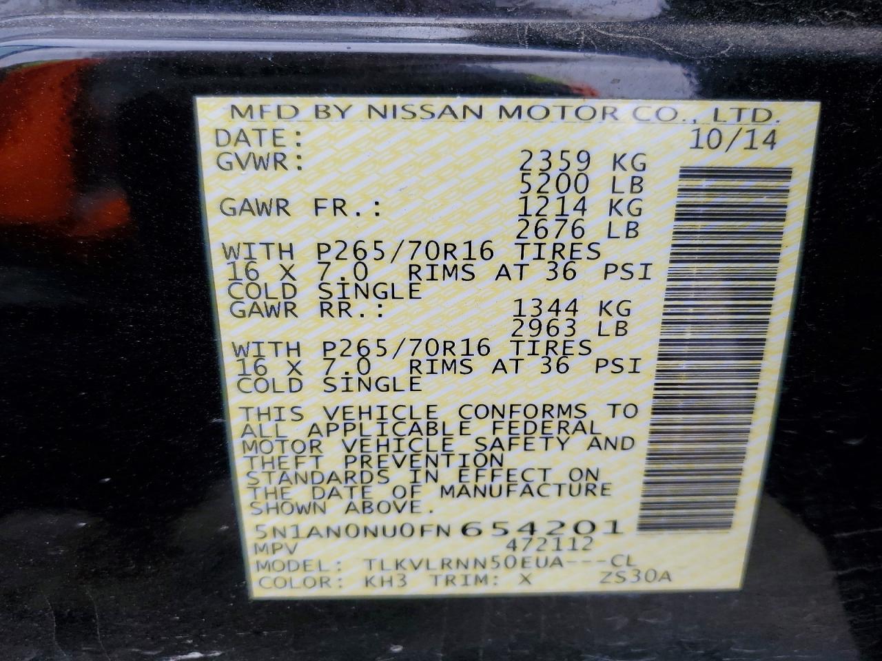 2015 Nissan Xterra S Black vin: 5N1AN0NU0FN654201