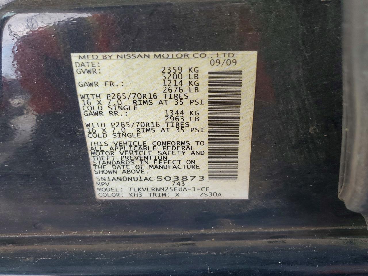 2010 Nissan Xterra X Black vin: 5N1AN0NU1AC503873