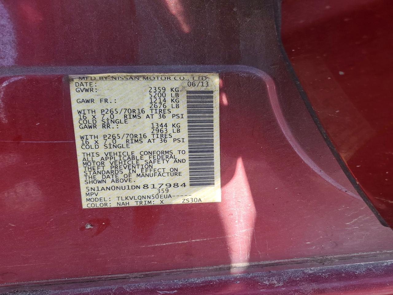 2013 Nissan Xterra X Бордовый vin: 5N1AN0NU1DN817984