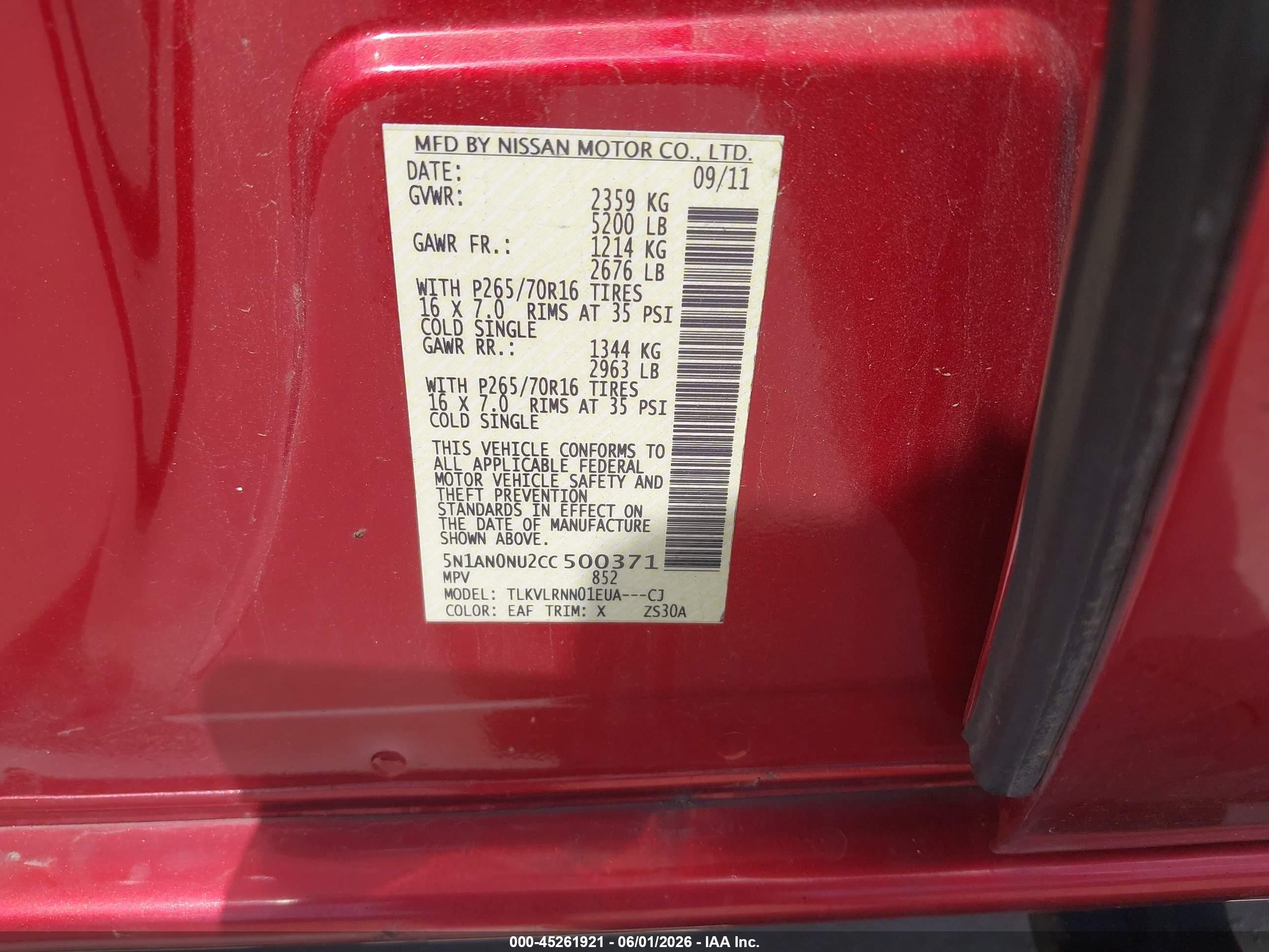 2012 Nissan Xterra S Orange vin: 5N1AN0NU2CC500371