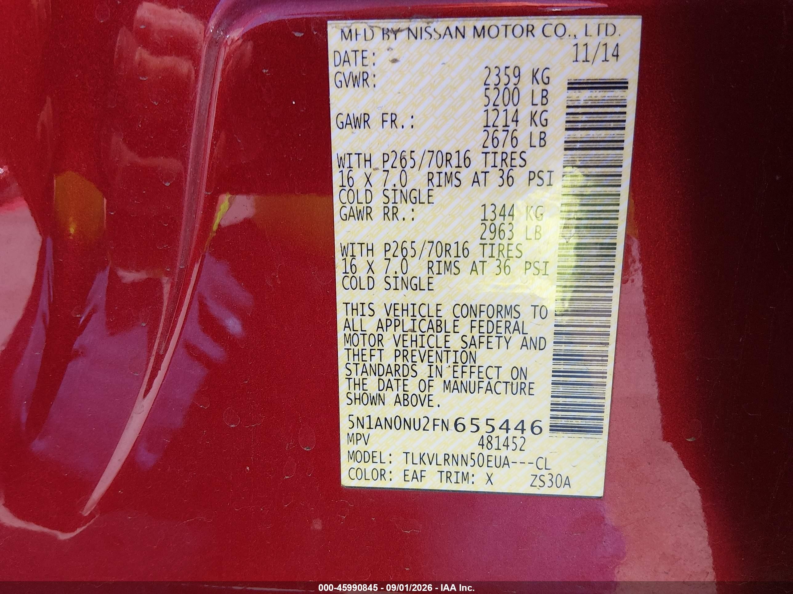 2015 Nissan Xterra S Red vin: 5N1AN0NU2FN655446