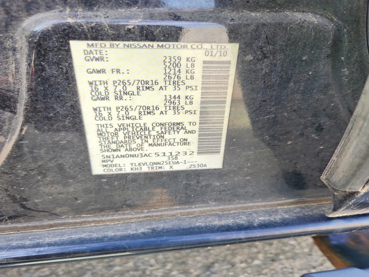2010 Nissan Xterra X Черный vin: 5N1AN0NU3AC511232