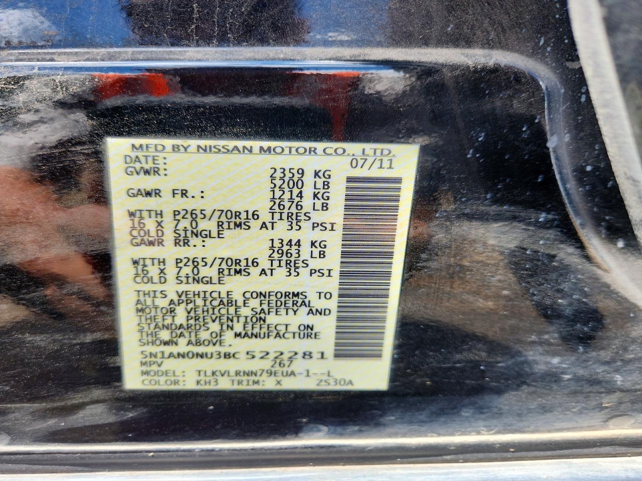 2011 Nissan Xterra X Black vin: 5N1AN0NU3BC522281