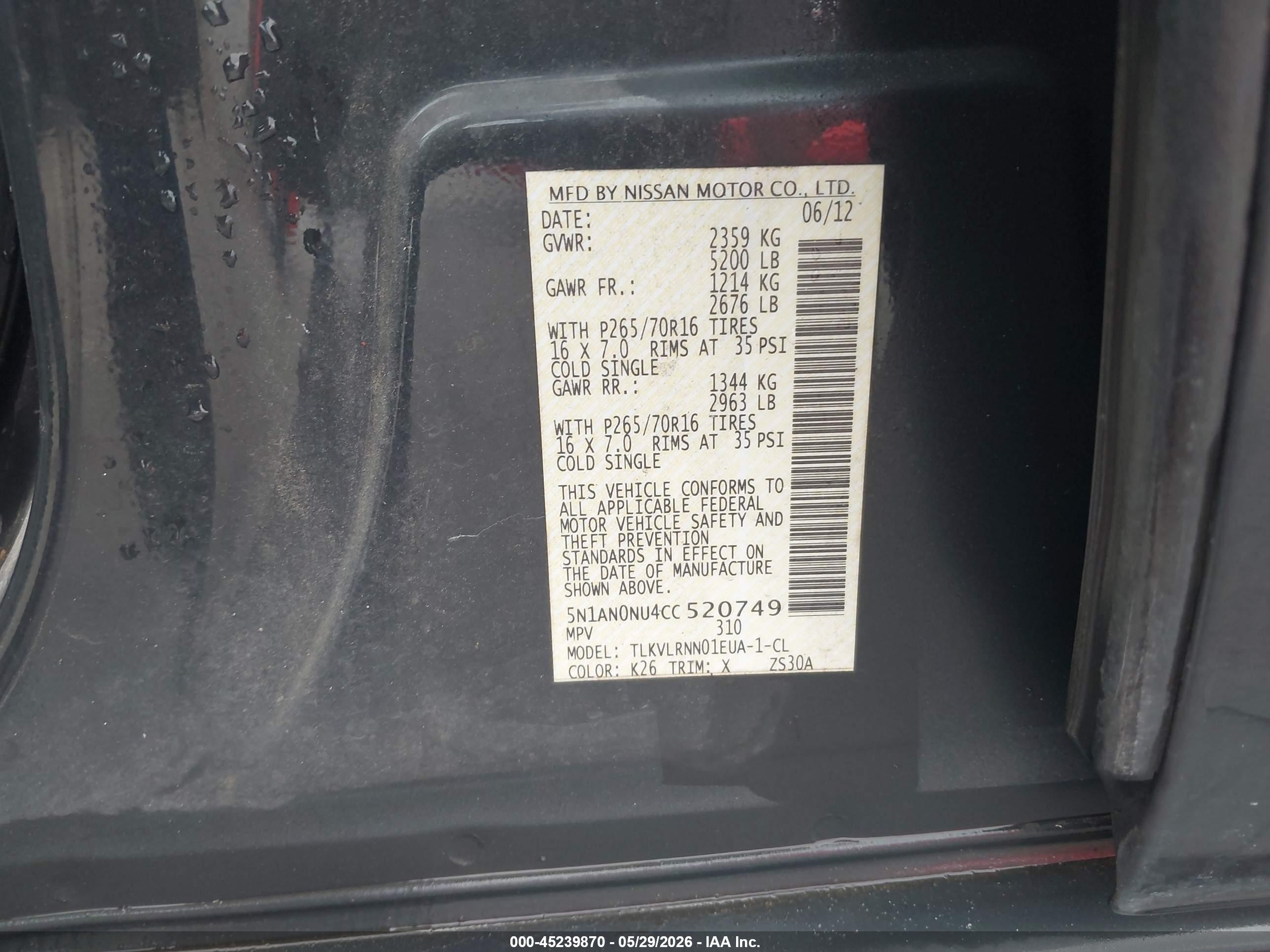 2012 Nissan Xterra S Gray vin: 5N1AN0NU4CC520749